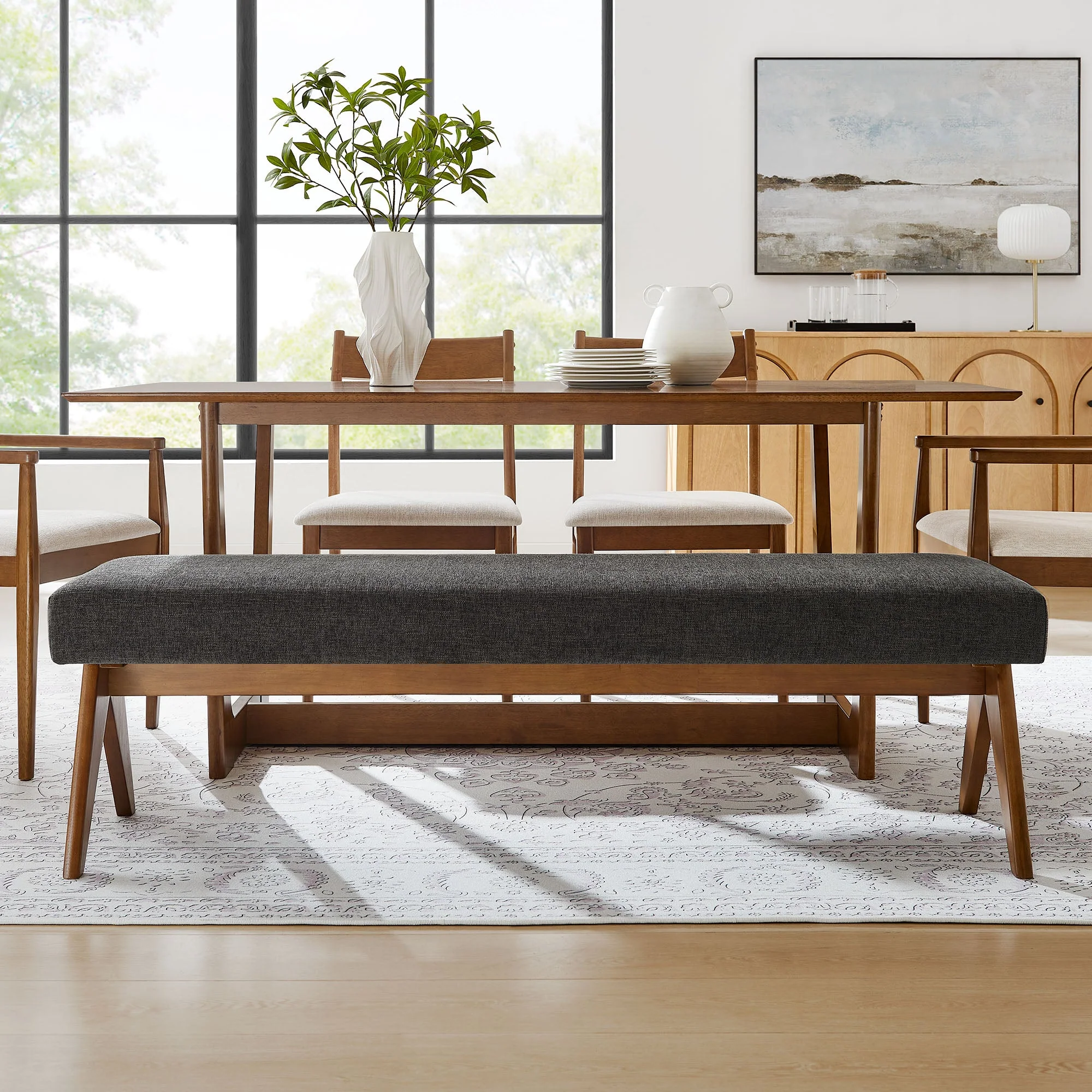 47 Inch Boucle Upholstered Accent Bench with Splayed Rubberwood Legs - Image 53
