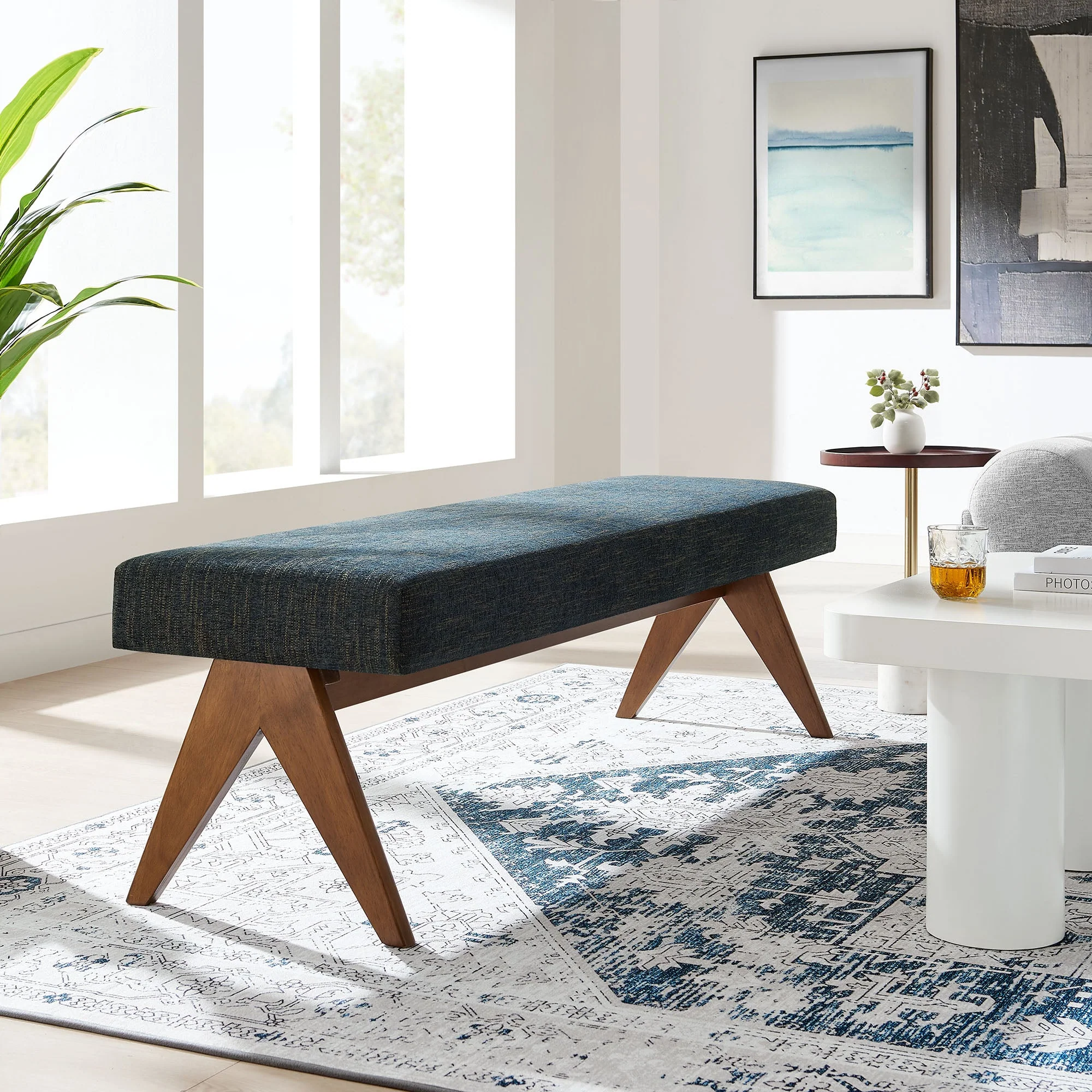 47 Inch Boucle Upholstered Accent Bench with Splayed Rubberwood Legs - Image 63