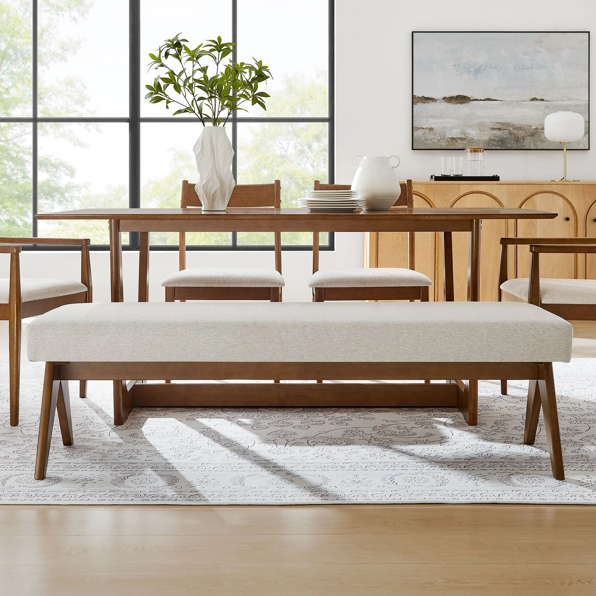47 Inch Boucle Upholstered Accent Bench with Splayed Rubberwood Legs - Image 67