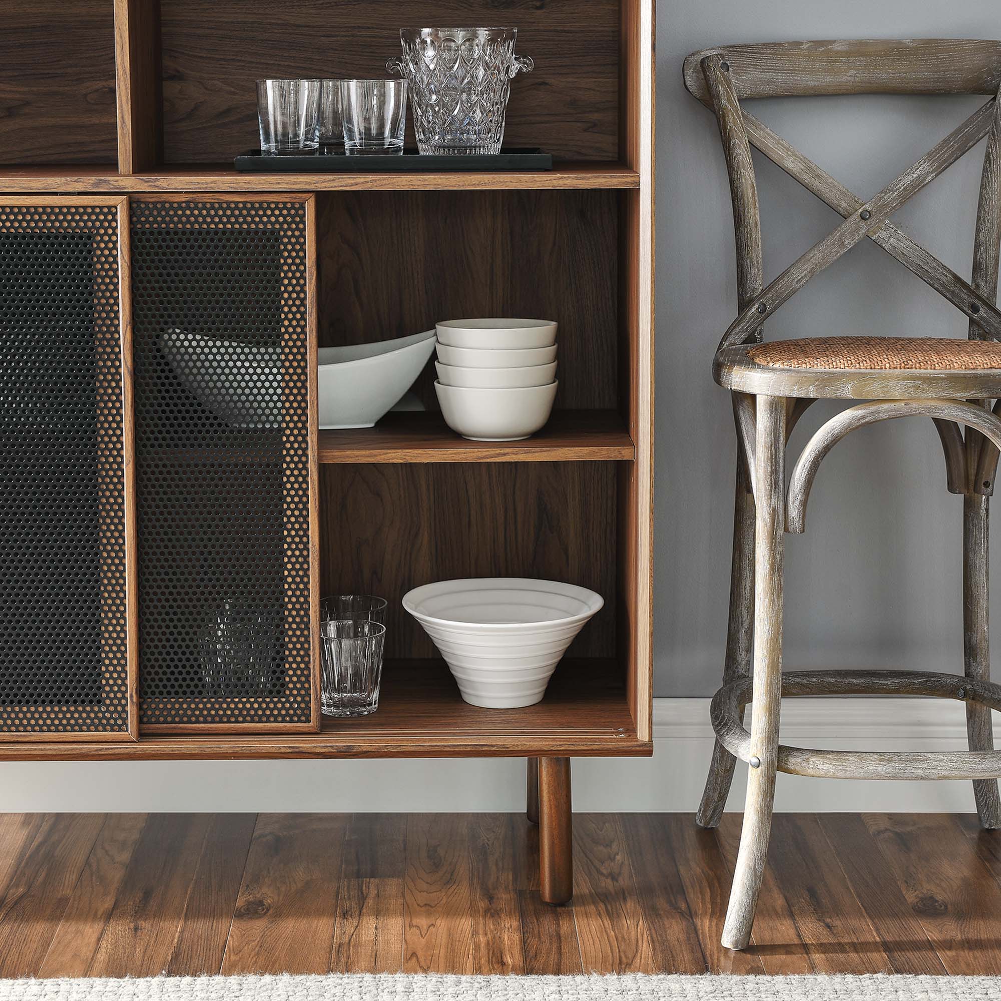 47 Inch Industrial Modern Display Cabinet with Sliding Metal Mesh Doors - Image 19