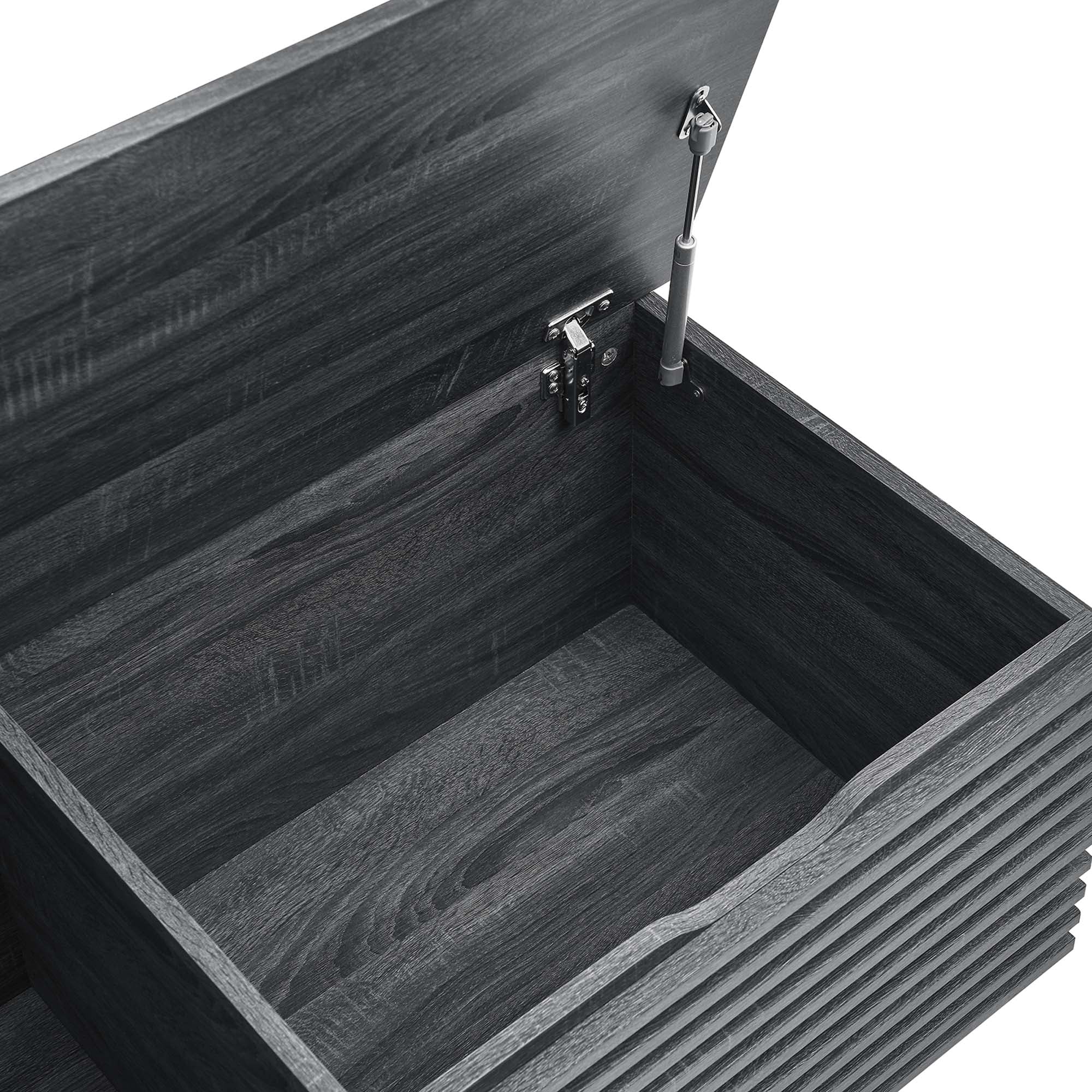 47 Inch Mid-Century Modern Storage Bench with Slatted Detail and Hinged Lid - Image 5