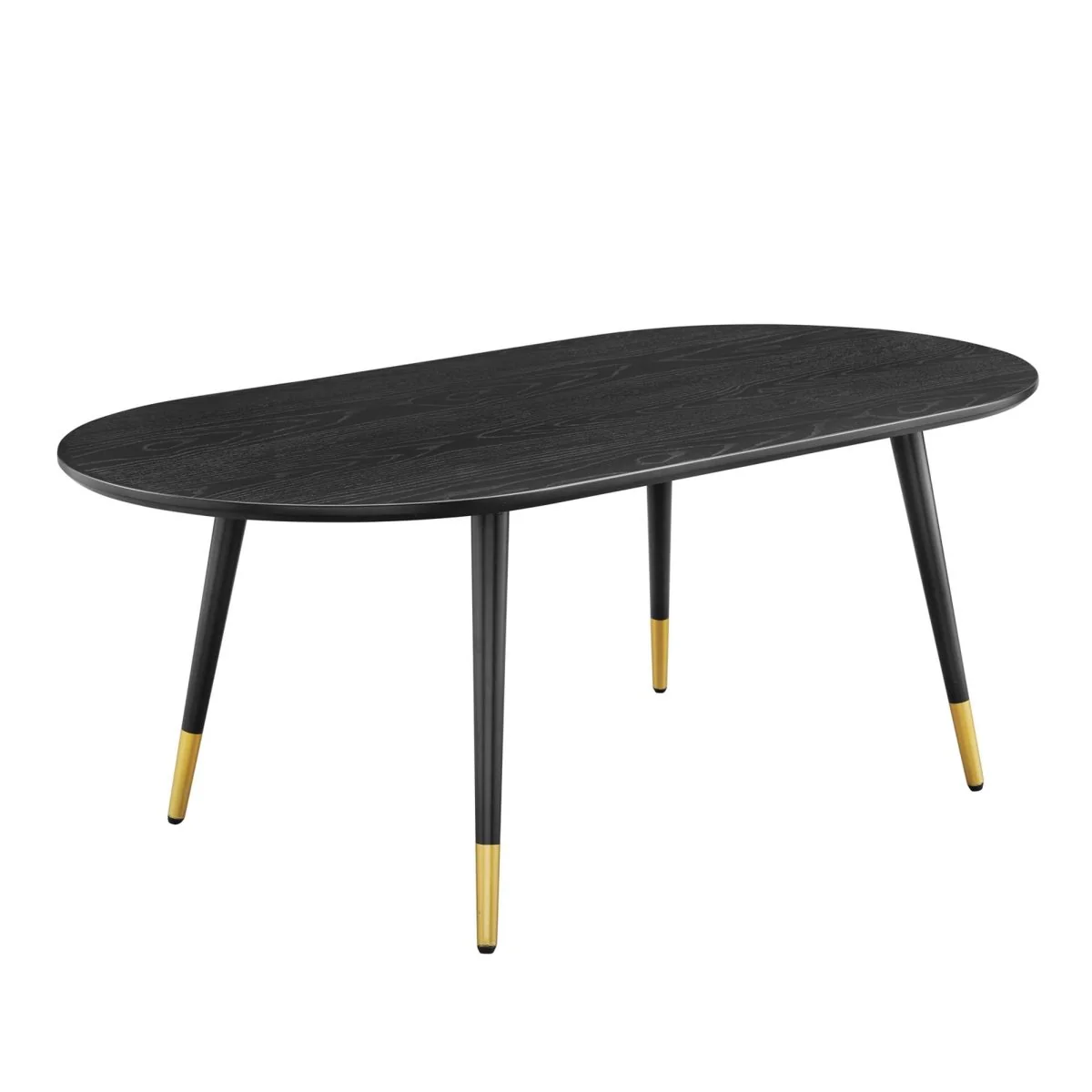 47 Inch Mid-Century Oval Coffee Table with Gold Accents in Black