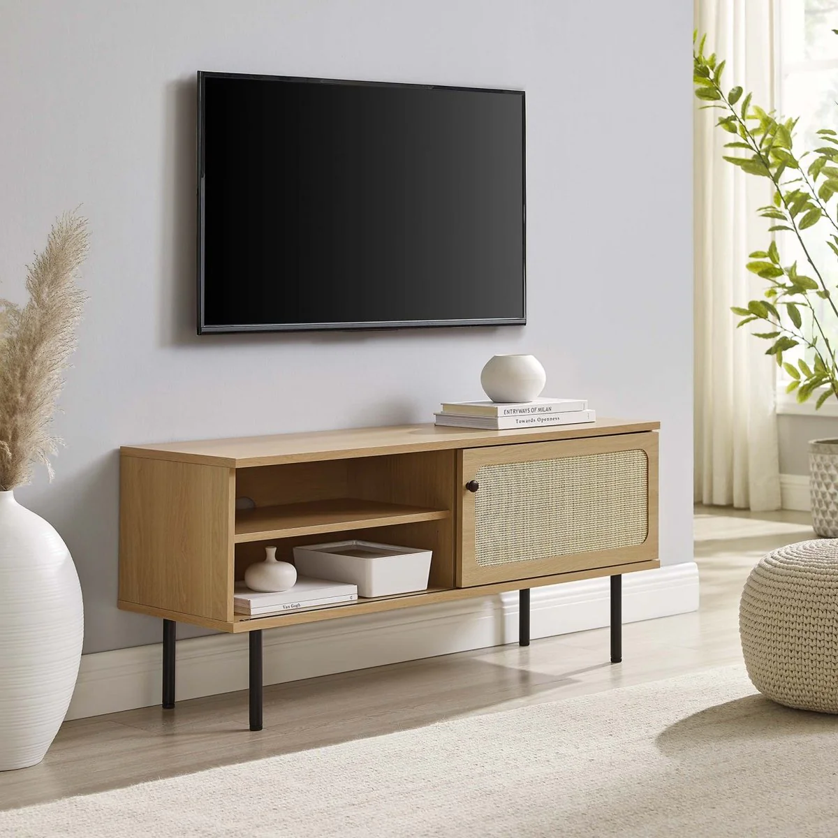 47 Inch Modern Rattan Sliding Door TV Stand - Image 12