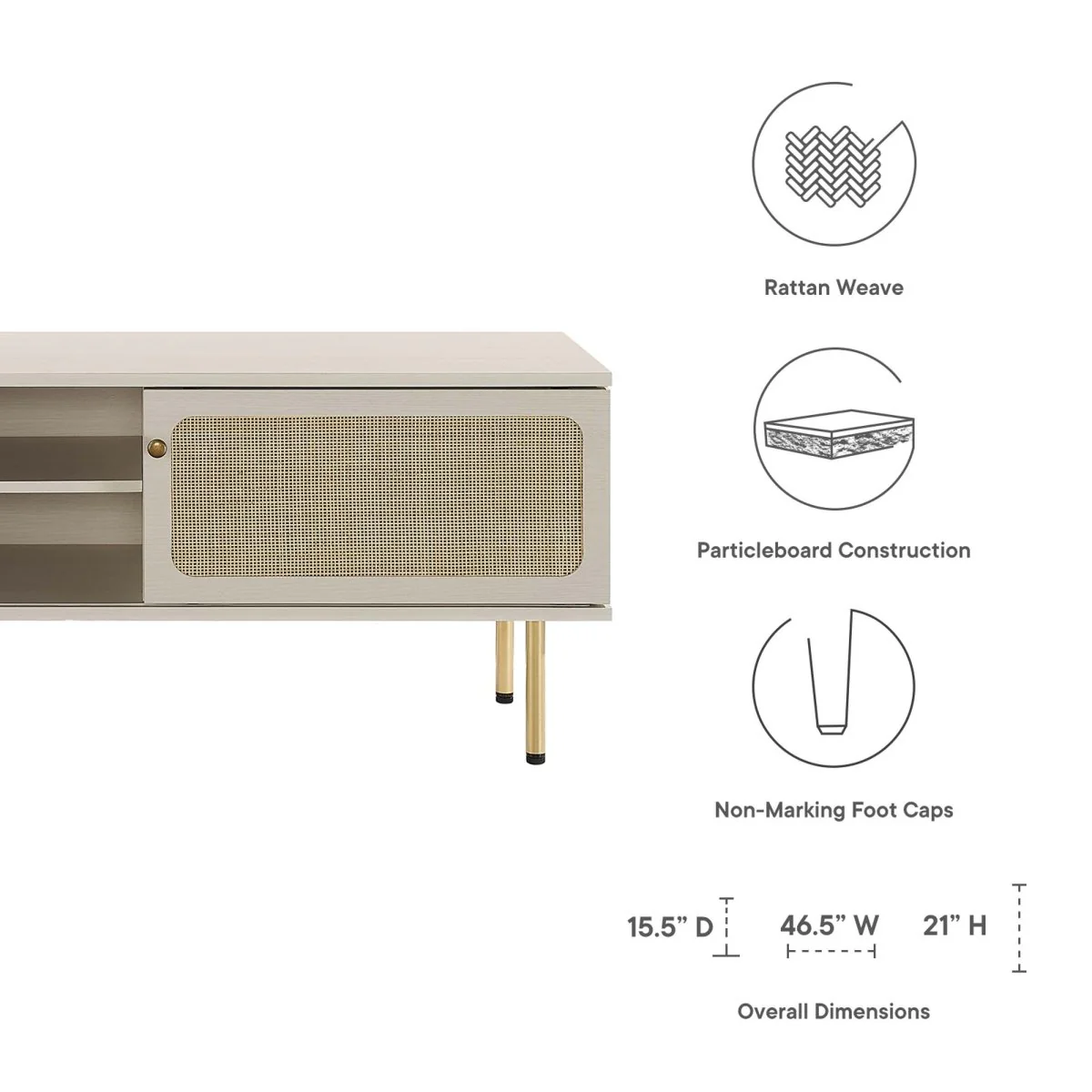 47 Inch Modern Rattan Sliding Door TV Stand - Image 14
