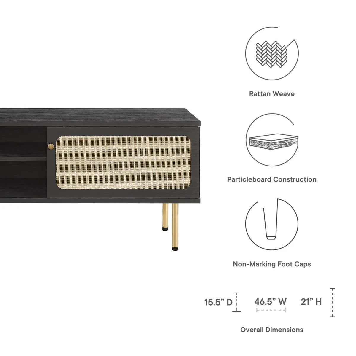 47 Inch Modern Rattan Sliding Door TV Stand - Image 2