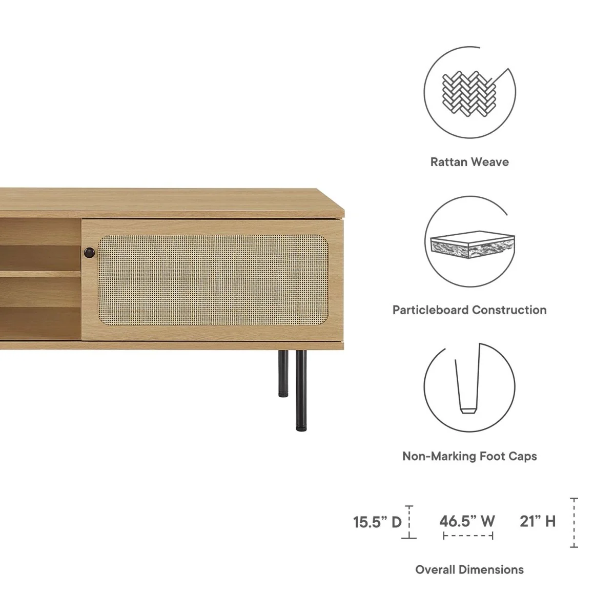 47 Inch Modern Rattan Sliding Door TV Stand - Image 8