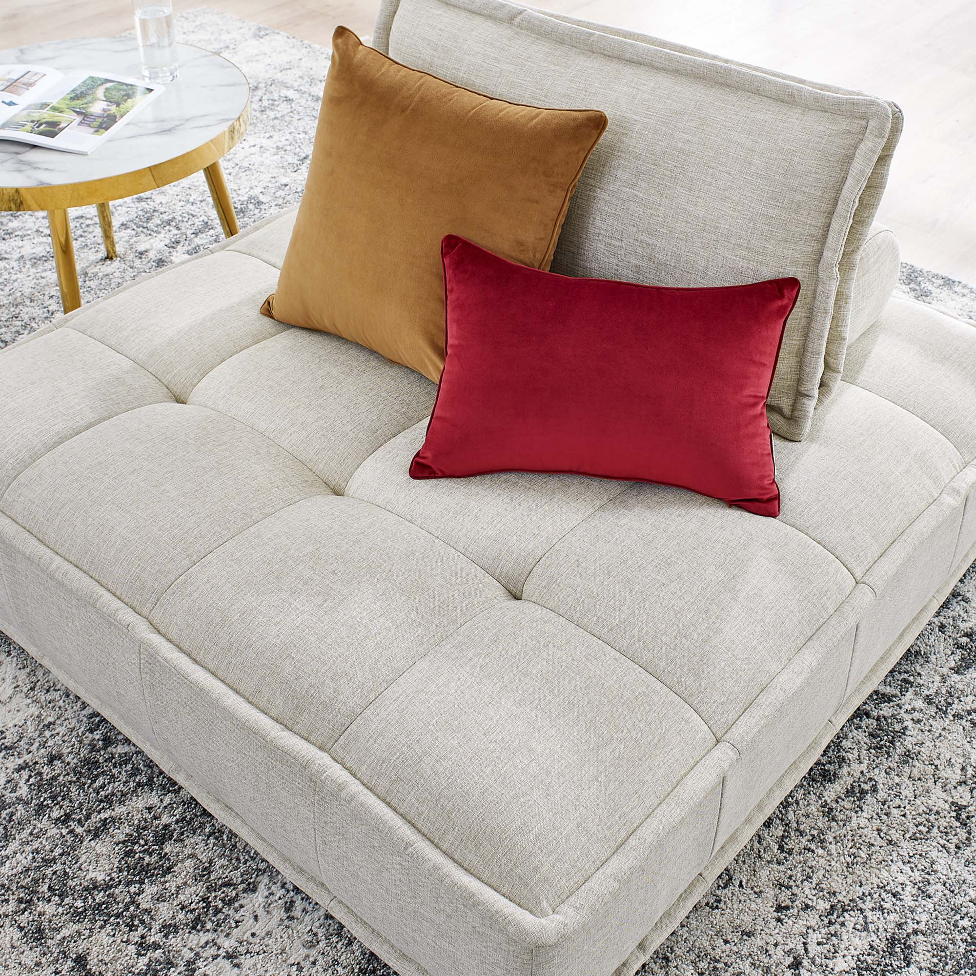 47 Inch Polyester Fabric Tufted Armless Chair - Image 17