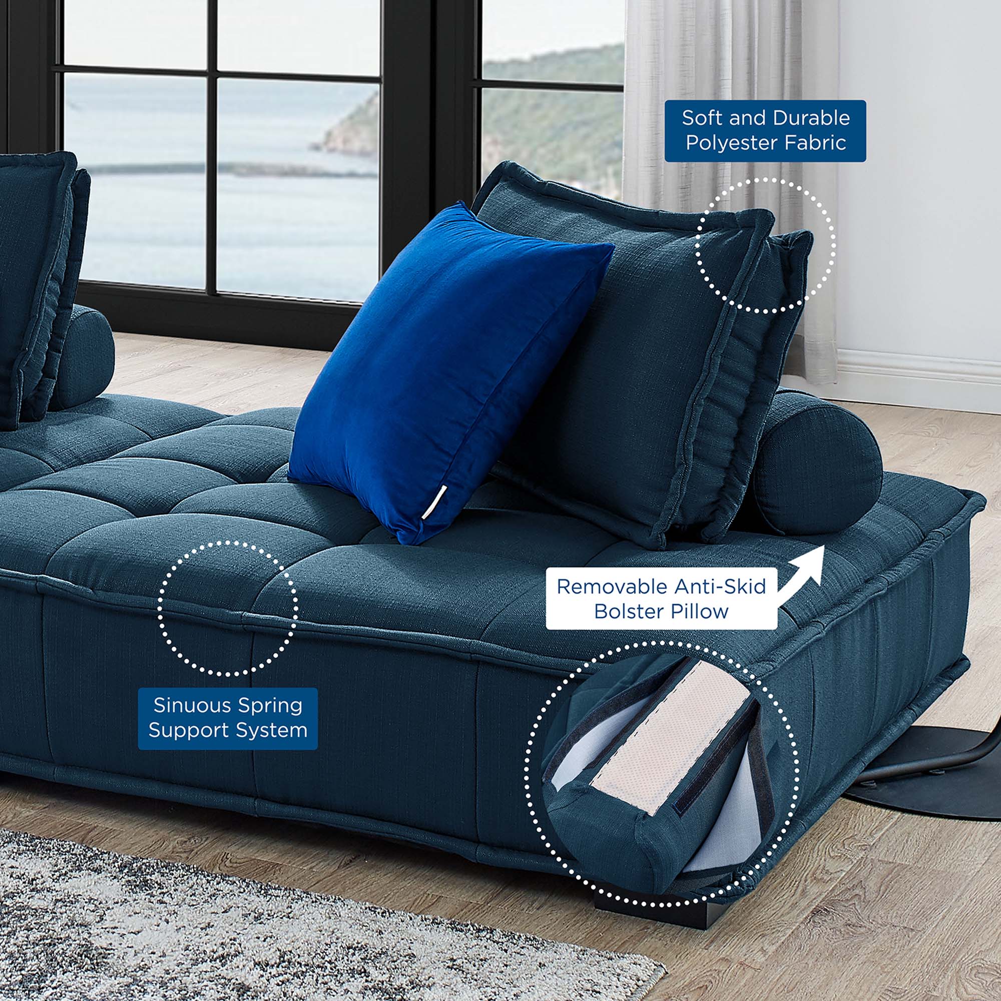 47 Inch Polyester Fabric Tufted Armless Chair - Image 9