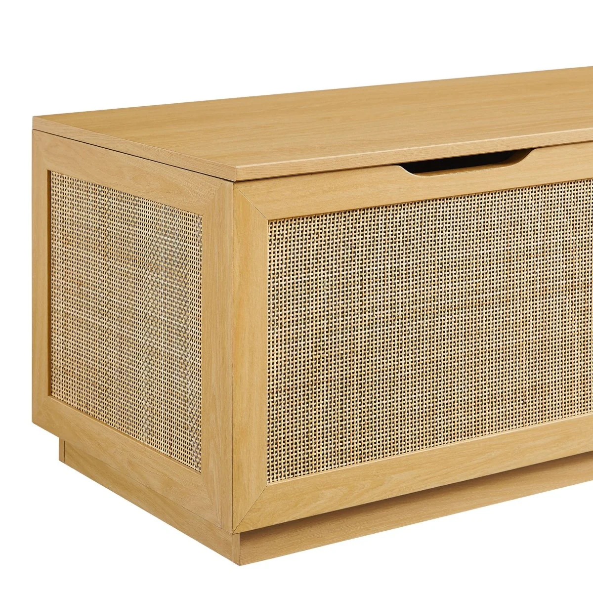 47 Inch Streamlined Faux Rattan Storage Bench - Image 12