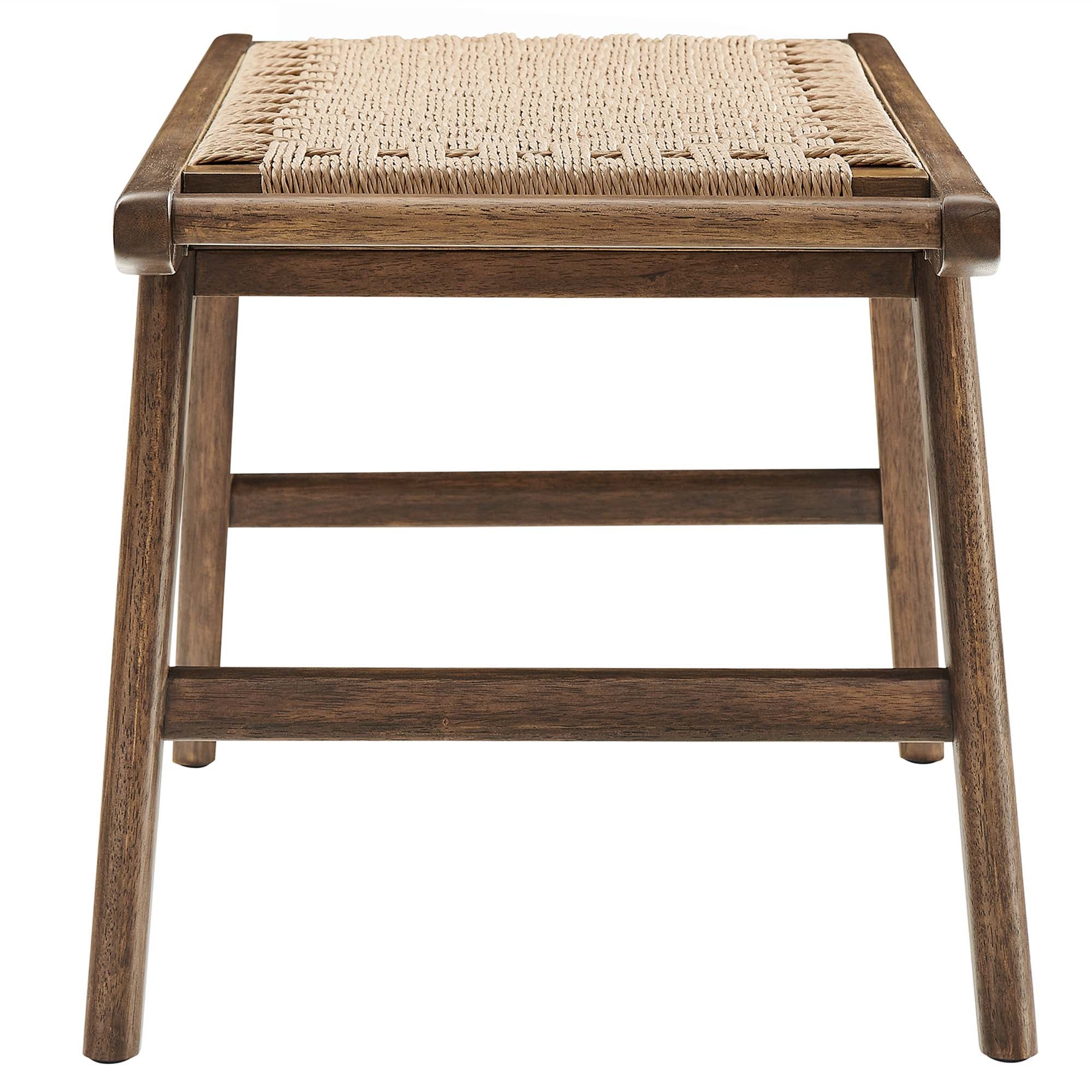 47 Inch Woven Rope and Solid Wood Bench with Basket Weave Design - Image 17
