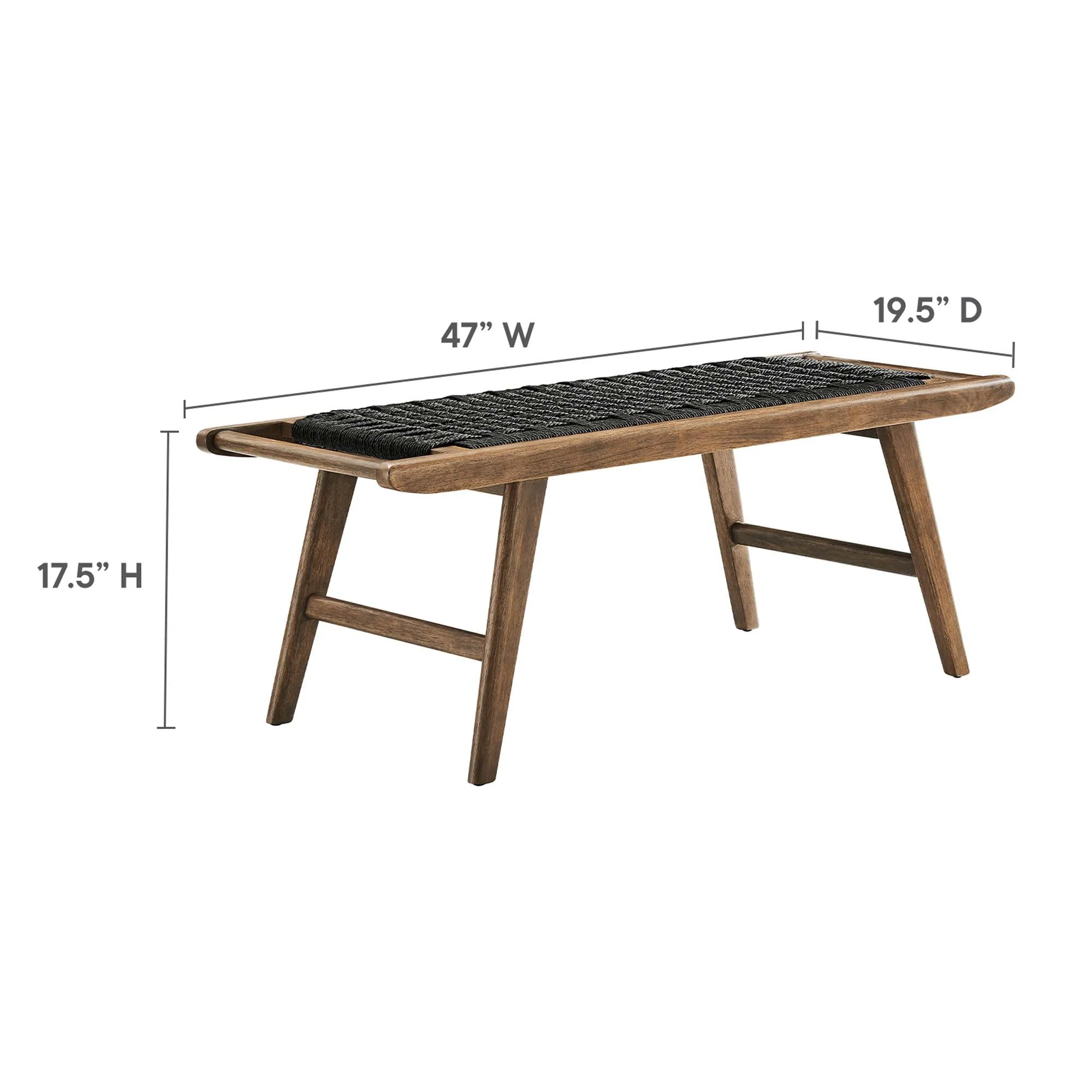 47 Inch Woven Rope and Solid Wood Bench with Basket Weave Design - Image 9