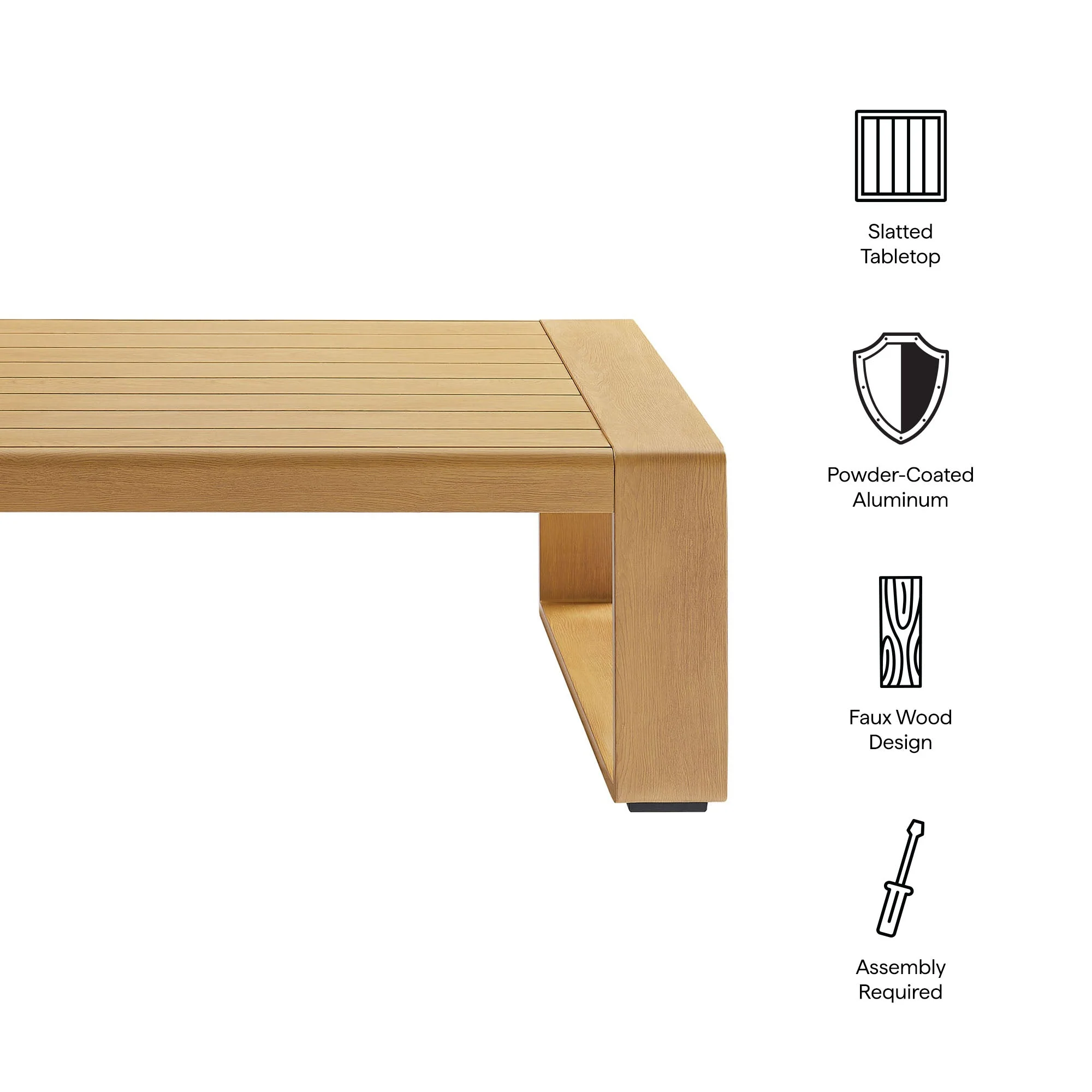 47" Natural Aluminum Faux Wood Outdoor Patio Coffee Table - Image 2