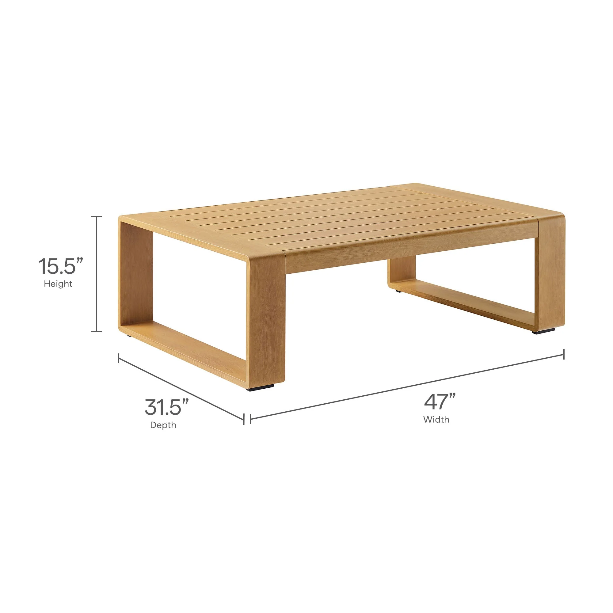 47" Natural Aluminum Faux Wood Outdoor Patio Coffee Table - Image 3