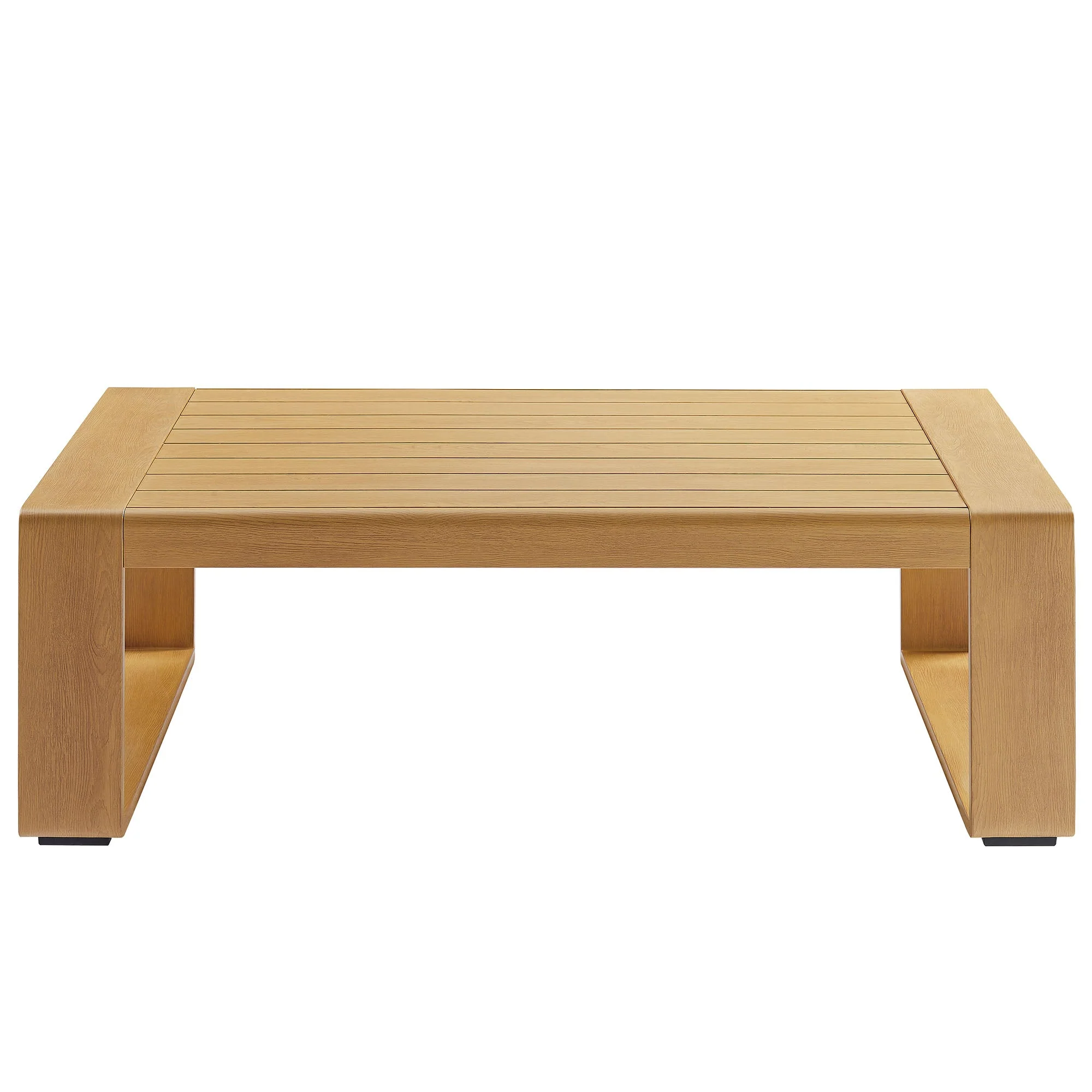 47" Natural Aluminum Faux Wood Outdoor Patio Coffee Table - Image 6