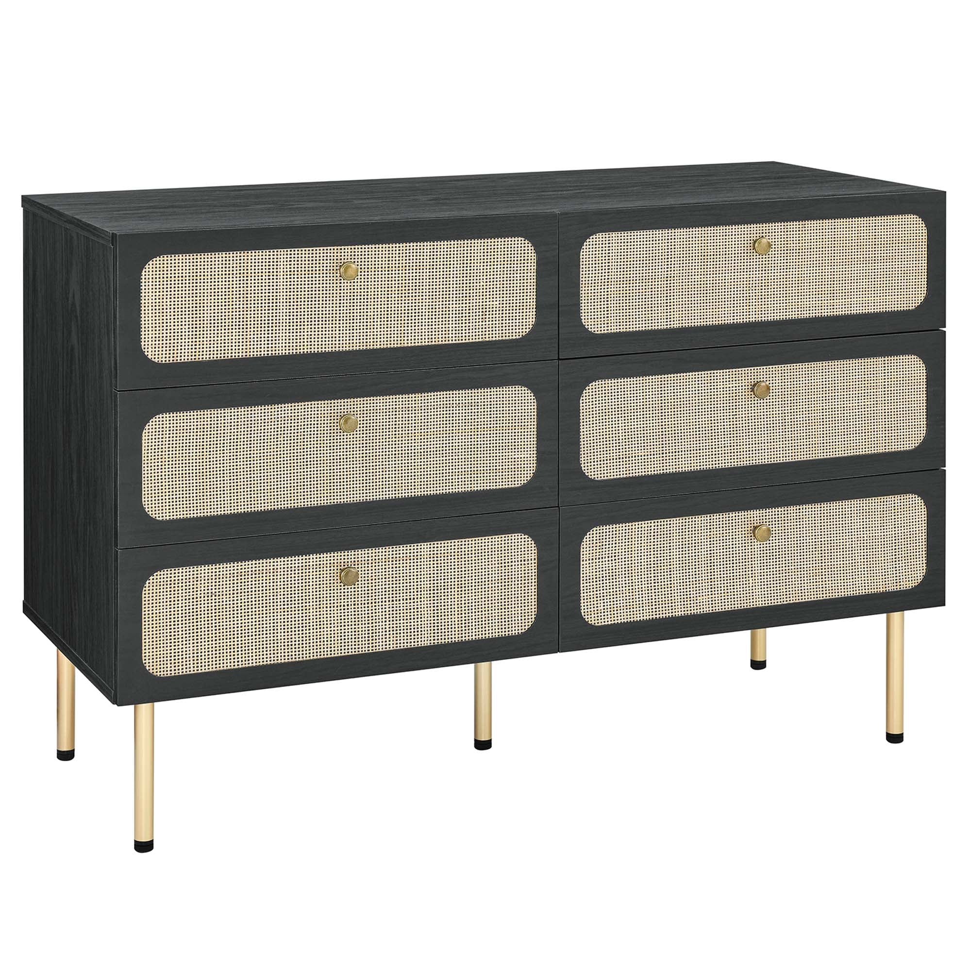 47" Oval Rattan 6-Drawer Compact Bedroom Dresser