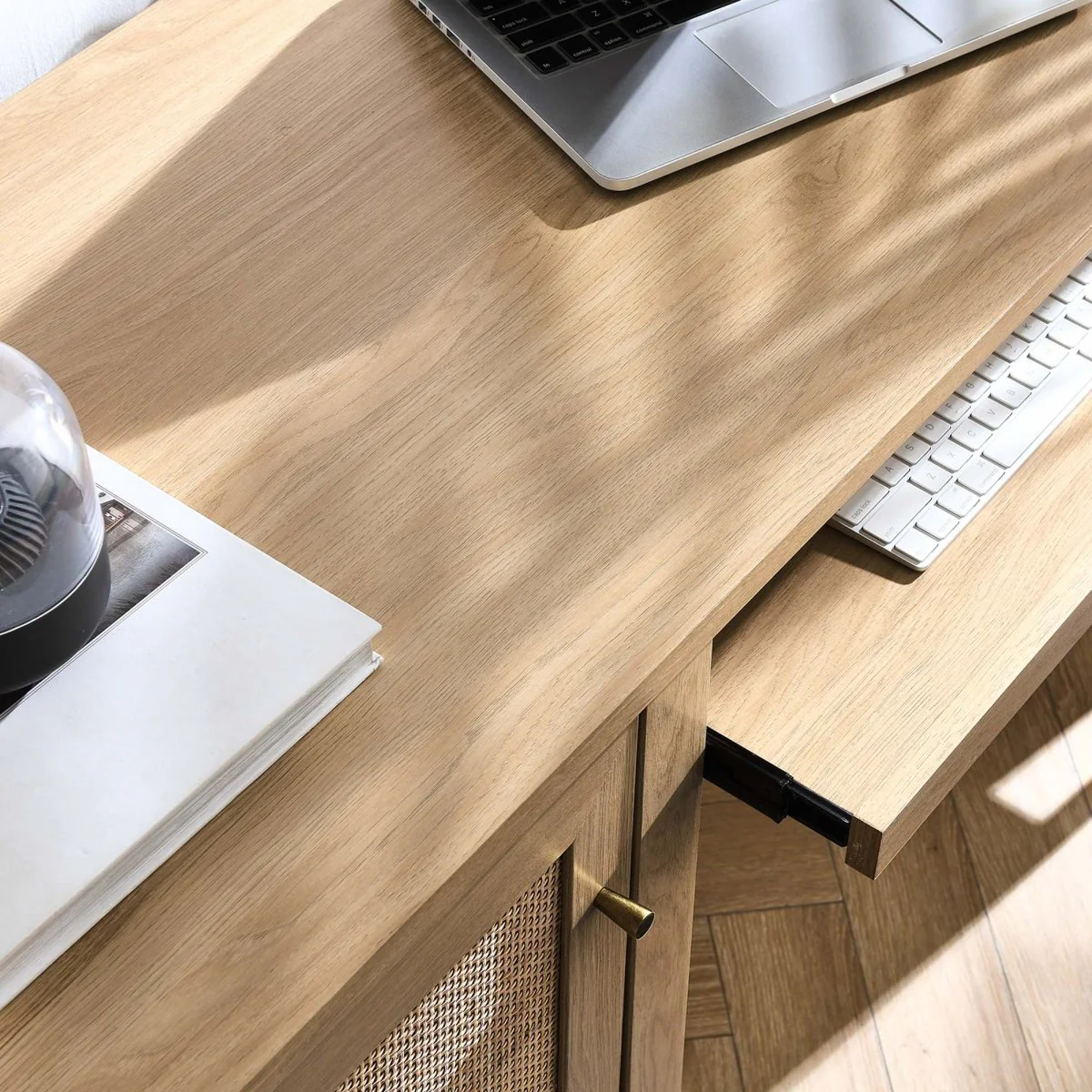 47" Rattan Office Desk with Storage and Shelving for Home & Office Workspaces - Image 11