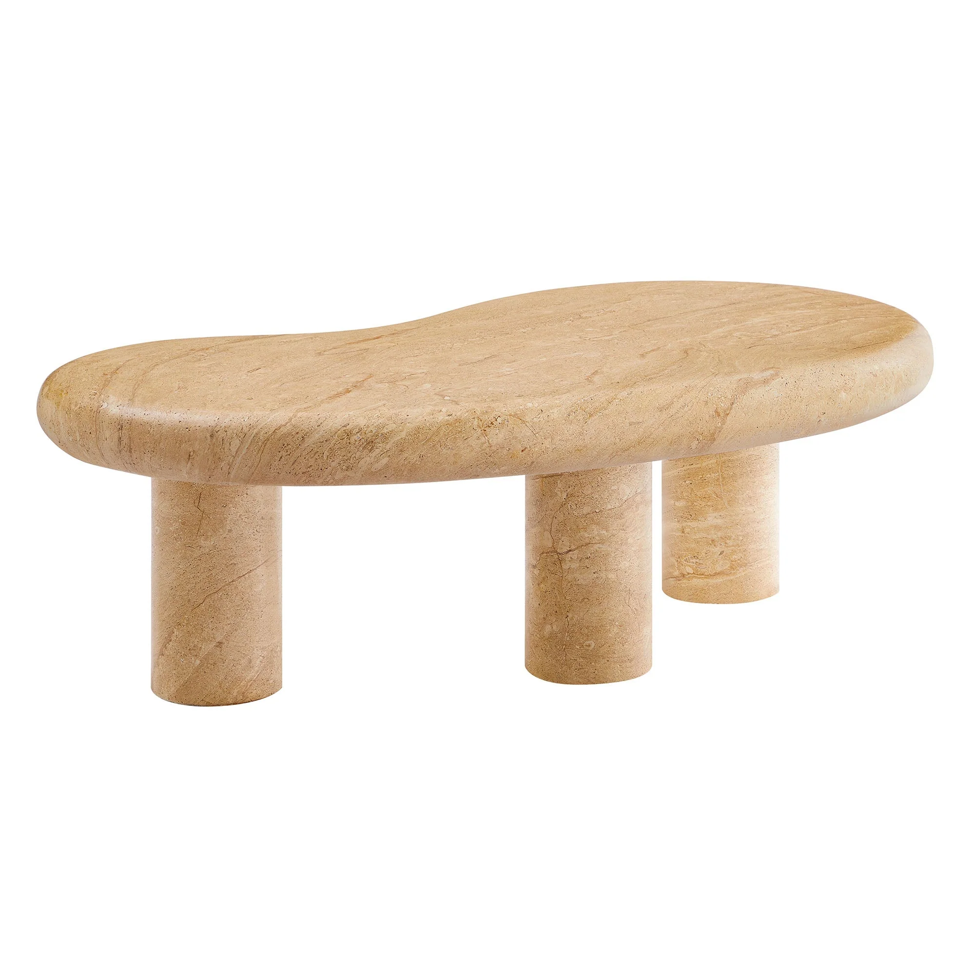 47" Travertine Concrete Indoor Outdoor Kidney-Shaped Coffee Table - Image 9