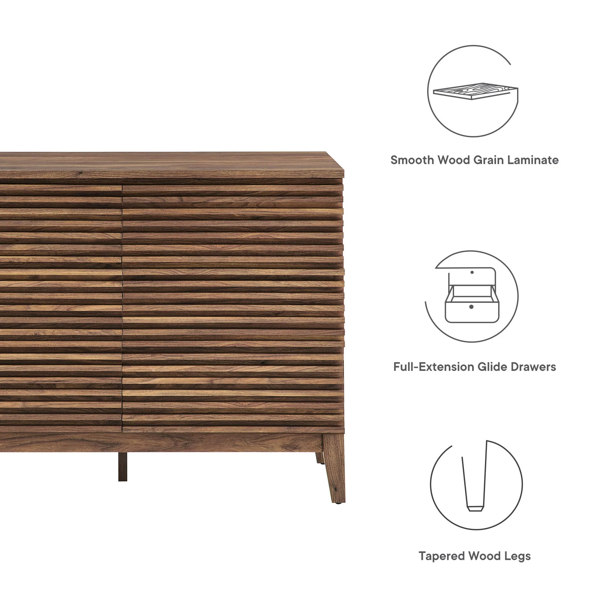 47" Walnut Slatted 6-Drawer Mid-Century Dresser - Image 2
