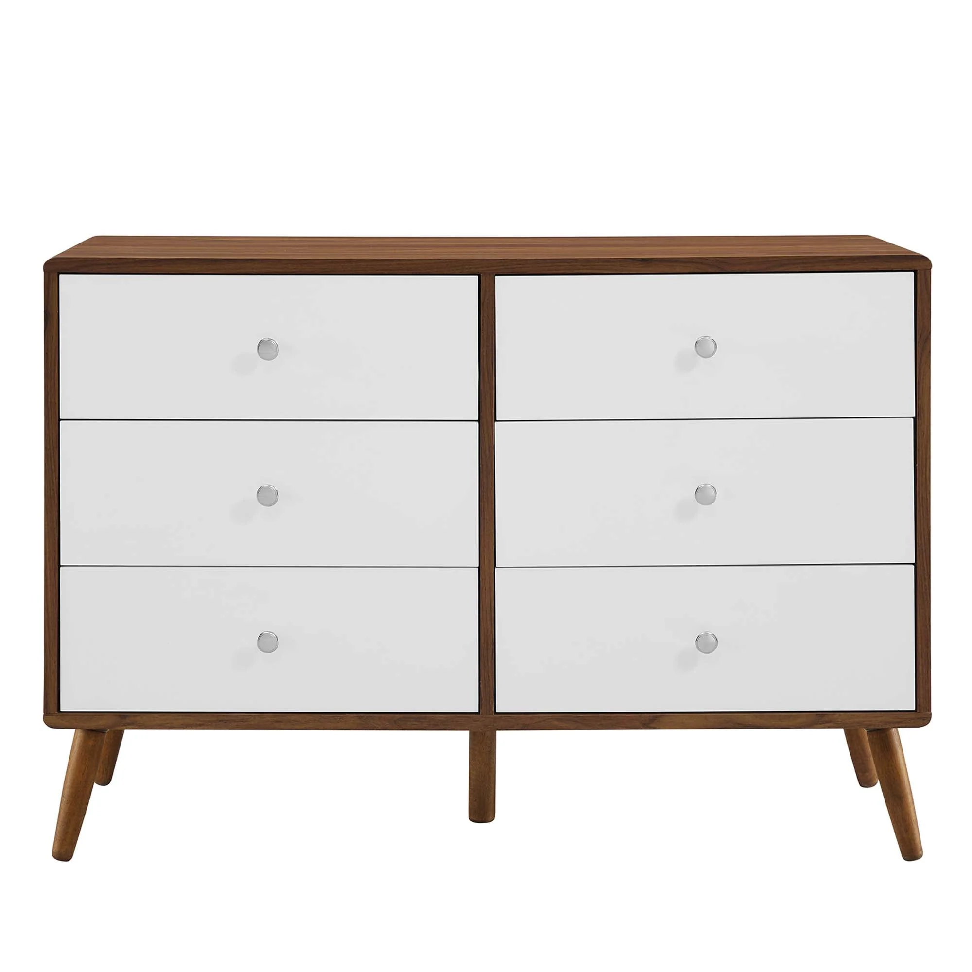 47" Walnut White Mid-Century 6-Drawer Bedroom Dresser - Image 5
