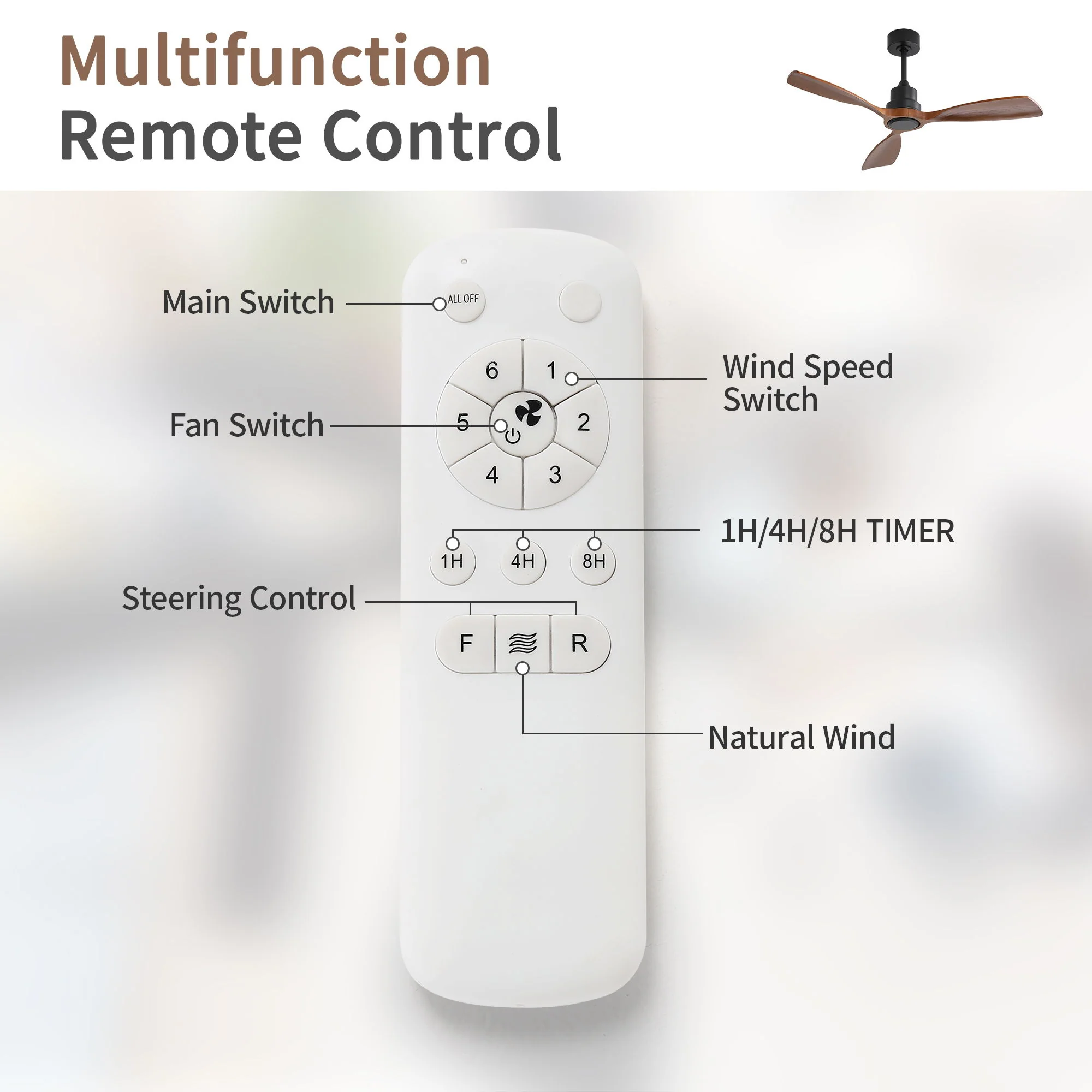 48" Ceiling Fan Without Light, 3 Solid Wood Blades Outdoor Ceiling Fan 6 - Speed Reversible DC Motor For Living Room - Black - Image 7