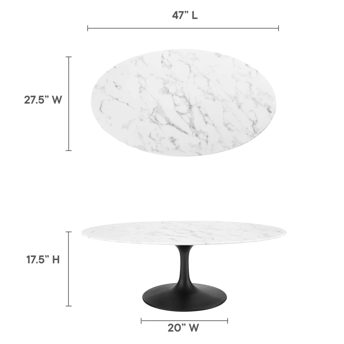 48 Inch Oval Artificial Marble Pedestal Coffee Table - Image 10