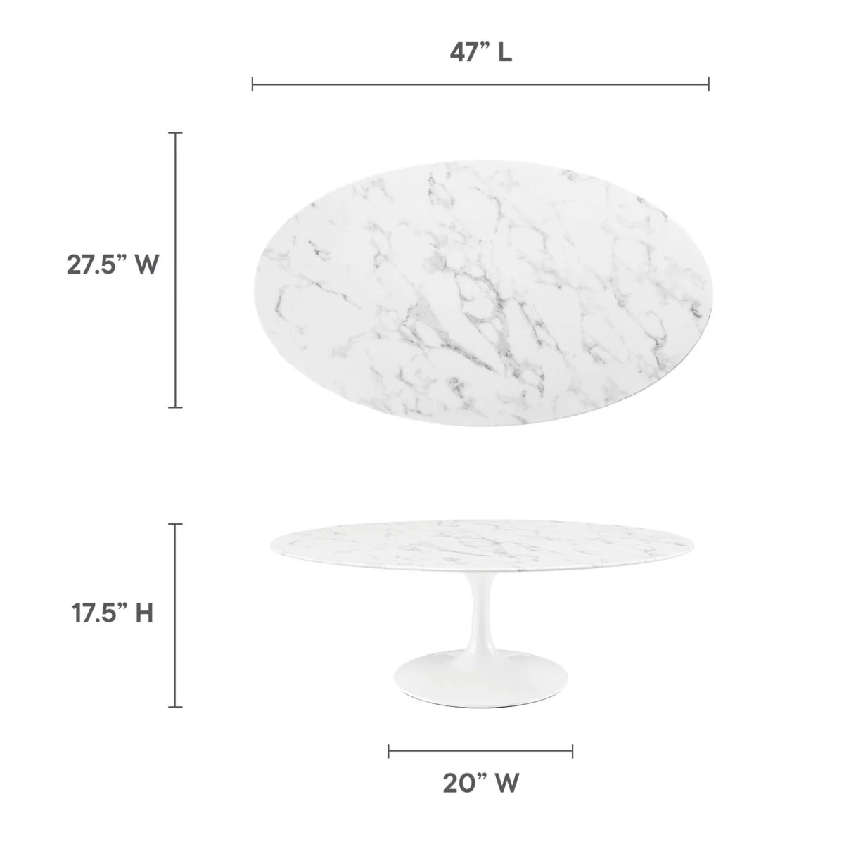 48 Inch Oval Artificial Marble Pedestal Coffee Table - Image 3