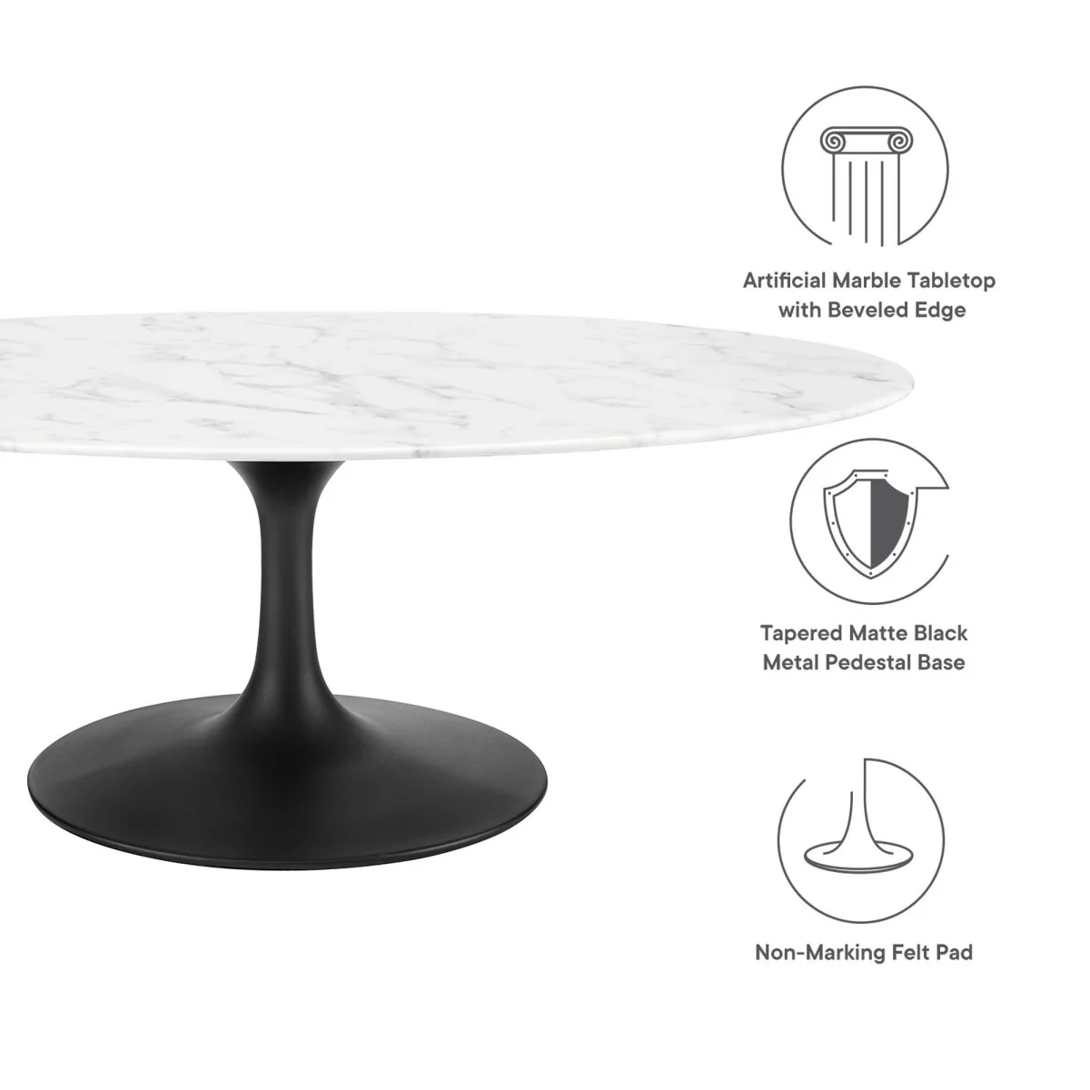 48 Inch Oval Artificial Marble Pedestal Coffee Table - Image 9