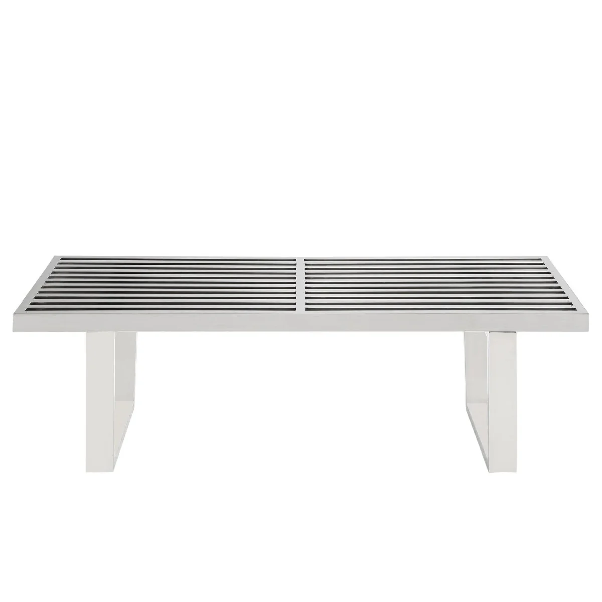 48 Inch Polished Stainless Steel Slotted Accent Bench and Platform Base in Silver - Image 3