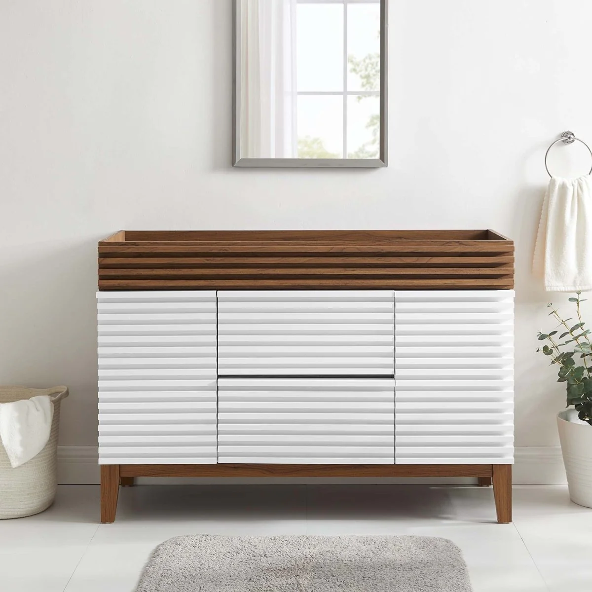 48" Mid-Century Bathroom Vanity Cabinet – Sink Compatible, Stylish Storage Cabinet - Image 18