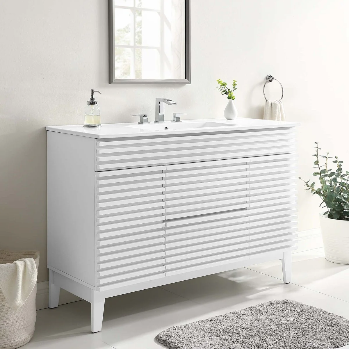 48" Mid-Century Bathroom Vanity with Sink(s) – Wood-Style Vanity Cabinet - Image 11