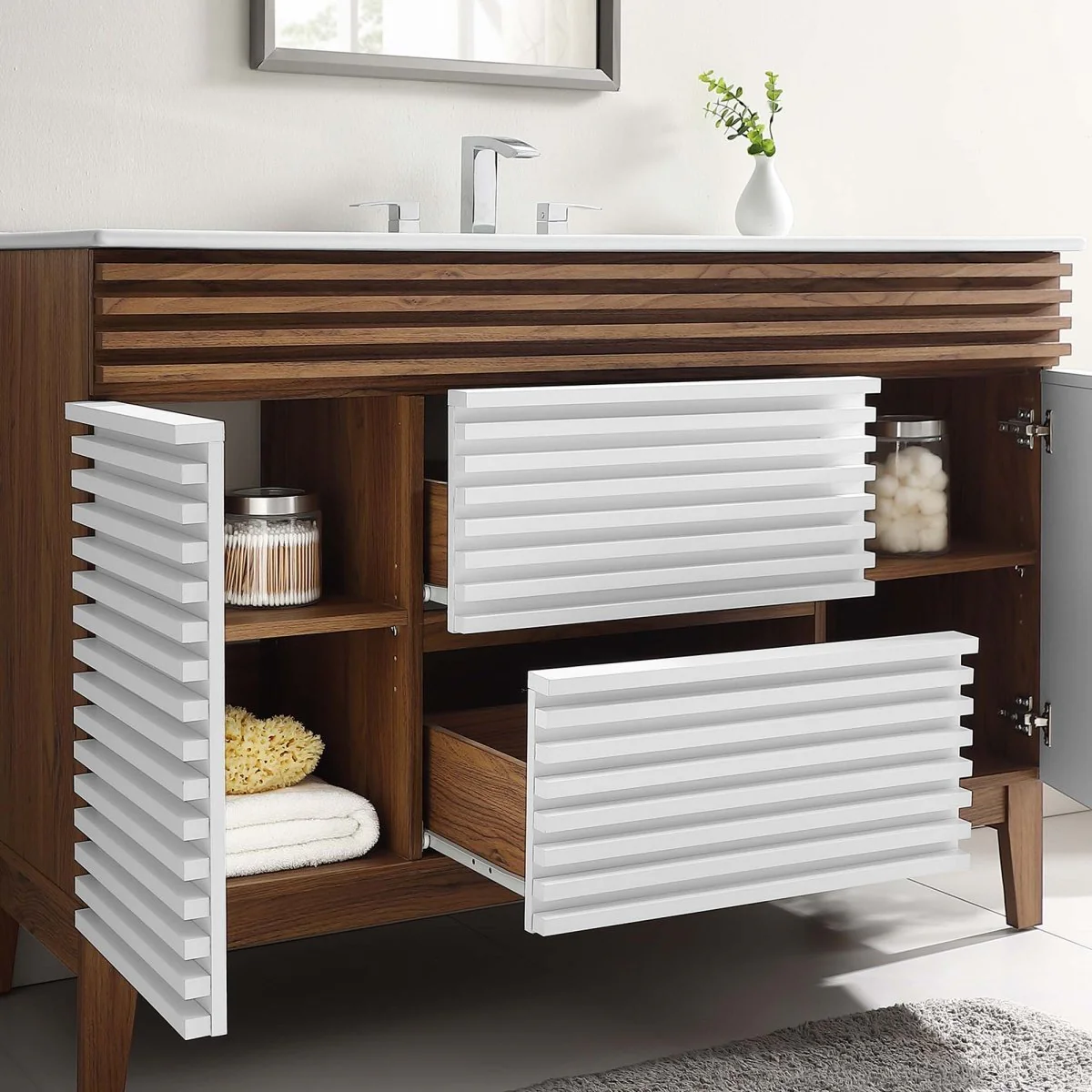 48" Mid-Century Bathroom Vanity with Sink(s) – Wood-Style Vanity Cabinet - Image 14