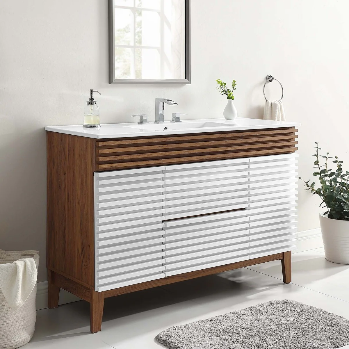 48" Mid-Century Bathroom Vanity with Sink(s) – Wood-Style Vanity Cabinet - Image 22
