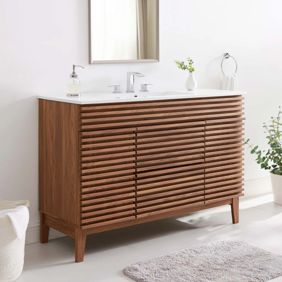 48" Mid-Century Bathroom Vanity with Sink(s) – Wood-Style Vanity Cabinet - Image 45