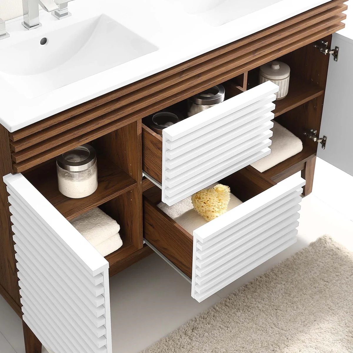 48" Mid-Century Bathroom Vanity with Sink(s) – Wood-Style Vanity Cabinet - Image 93