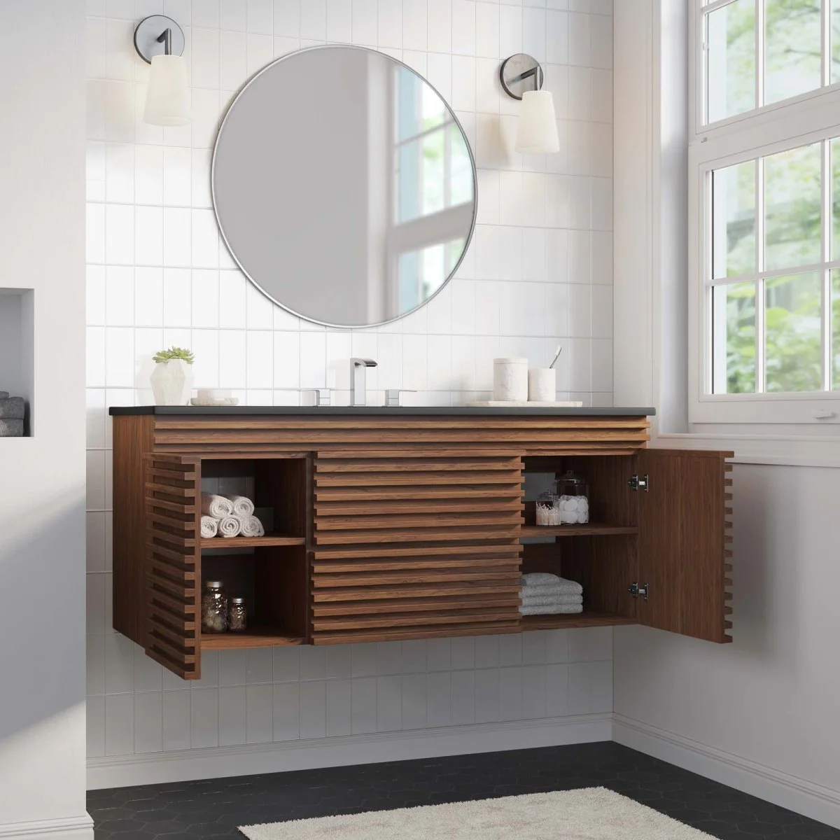 48" Wall-Mount Double Sink Bathroom Vanity — Modern Floating Design with Cabinet Storage - Image 103