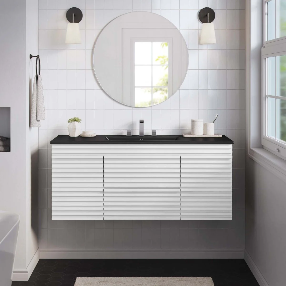 48" Wall-Mount Double Sink Bathroom Vanity — Modern Floating Design with Cabinet Storage - Image 130