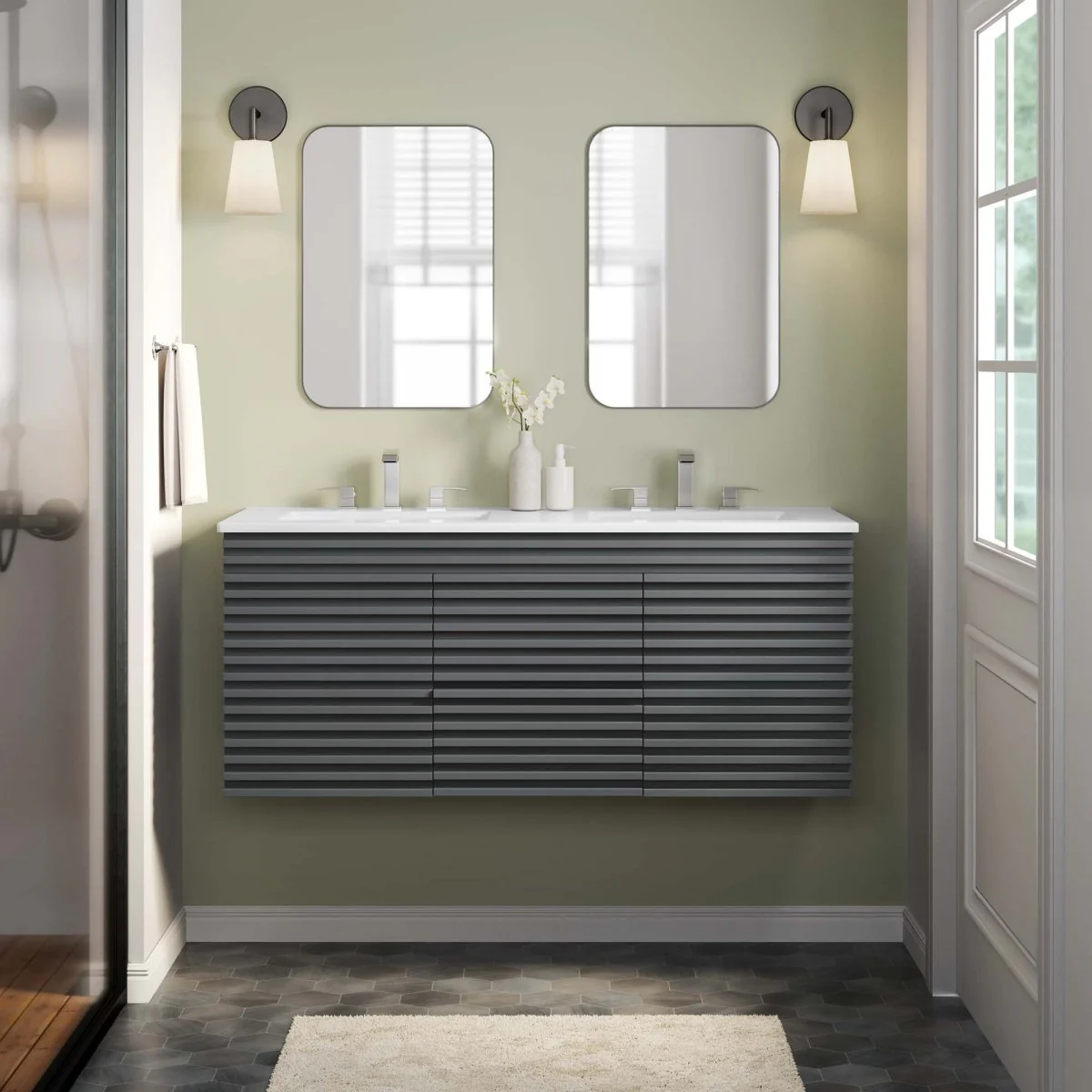 48" Wall-Mount Double Sink Bathroom Vanity — Modern Floating Design with Cabinet Storage - Image 30
