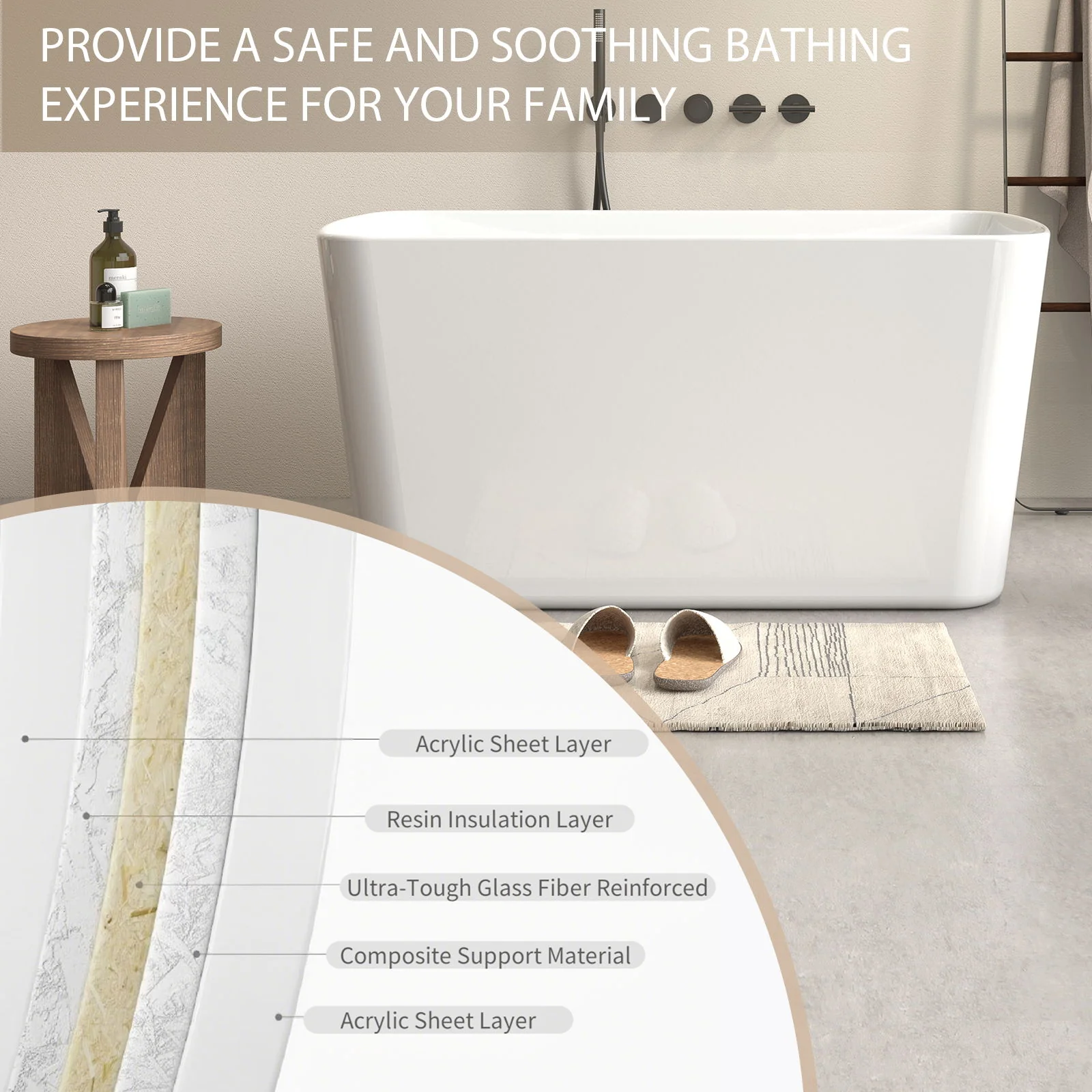 49'' Acrylic Freestanding Soaking Bathtub, Square-Shape Japanese Soaking Hot Tub, Sit-In Design With Chrome Overflow And Drain For Express Delivery 23Amazing-49 (W1920P179228) - Glossy White - Image 7