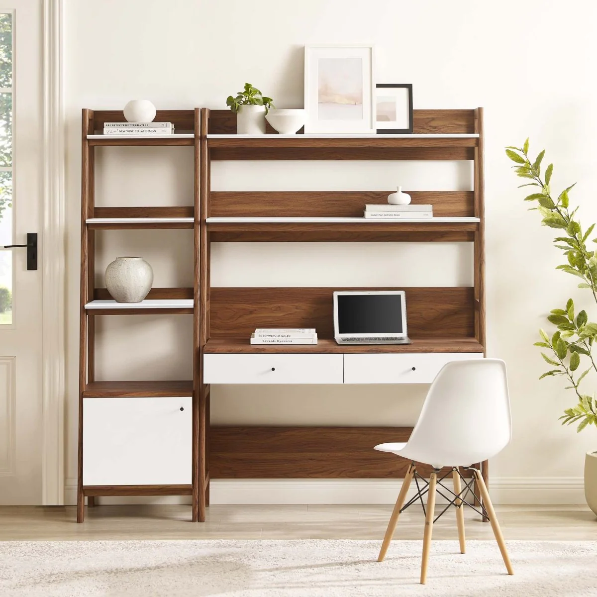 49" and 21" Tiered Wood Office Desk and Bookshelf - Set of 2 - Image 12