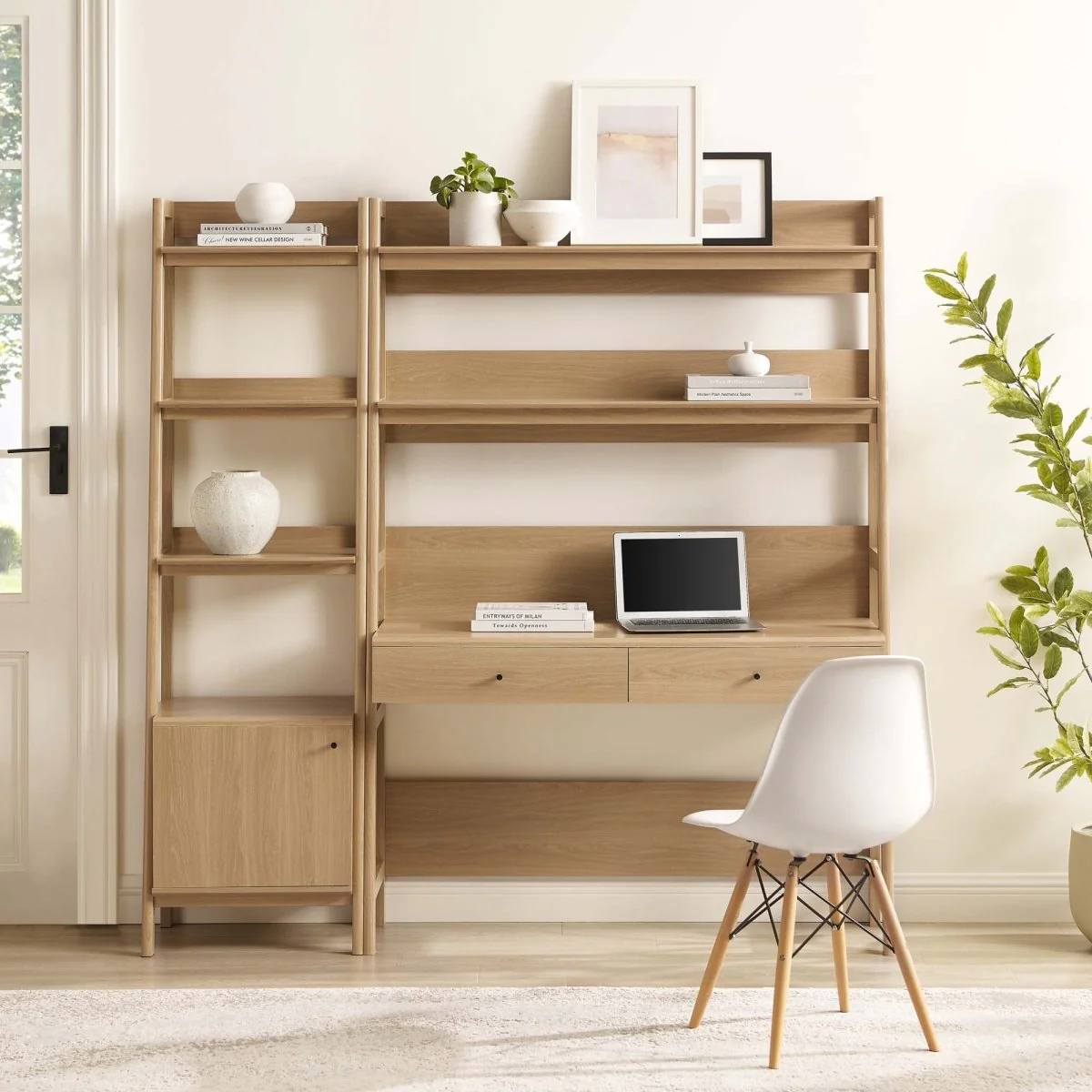 49" and 21" Tiered Wood Office Desk and Bookshelf - Set of 2 - Image 2