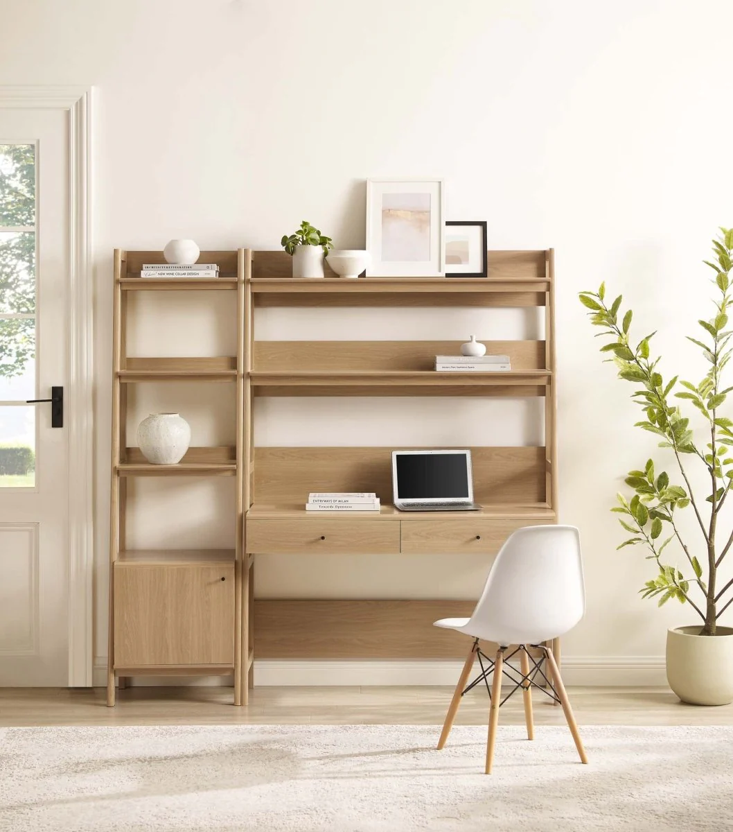 49" and 21" Tiered Wood Office Desk and Bookshelf - Set of 2 - Image 3