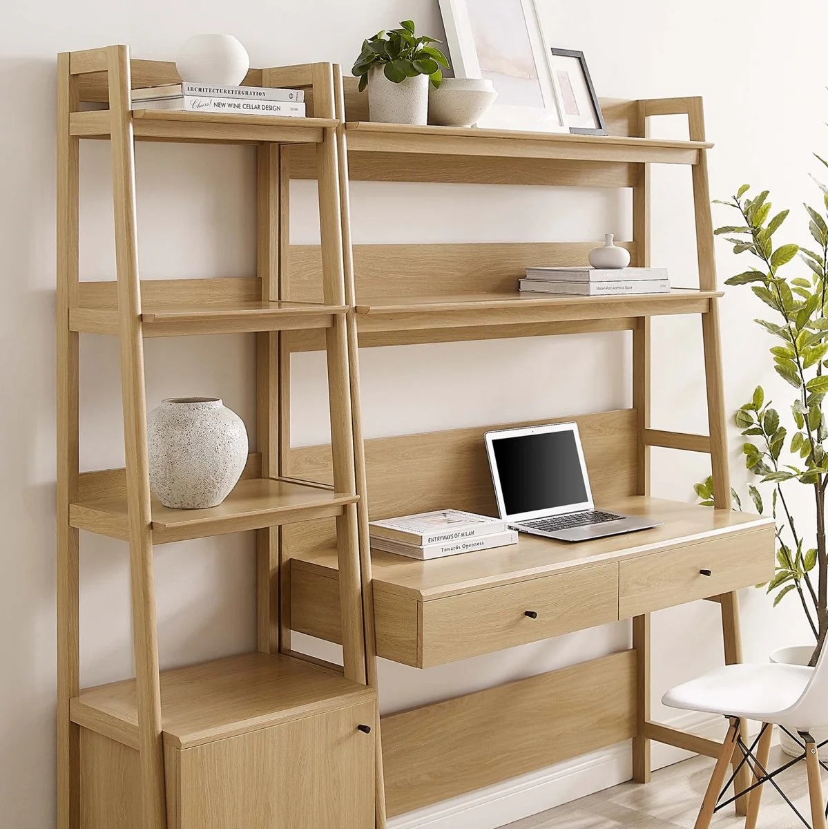 49" and 21" Tiered Wood Office Desk and Bookshelf - Set of 2 - Image 5