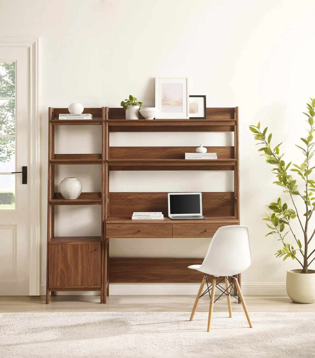 49" and 21" Tiered Wood Office Desk and Bookshelf - Set of 2 - Image 8