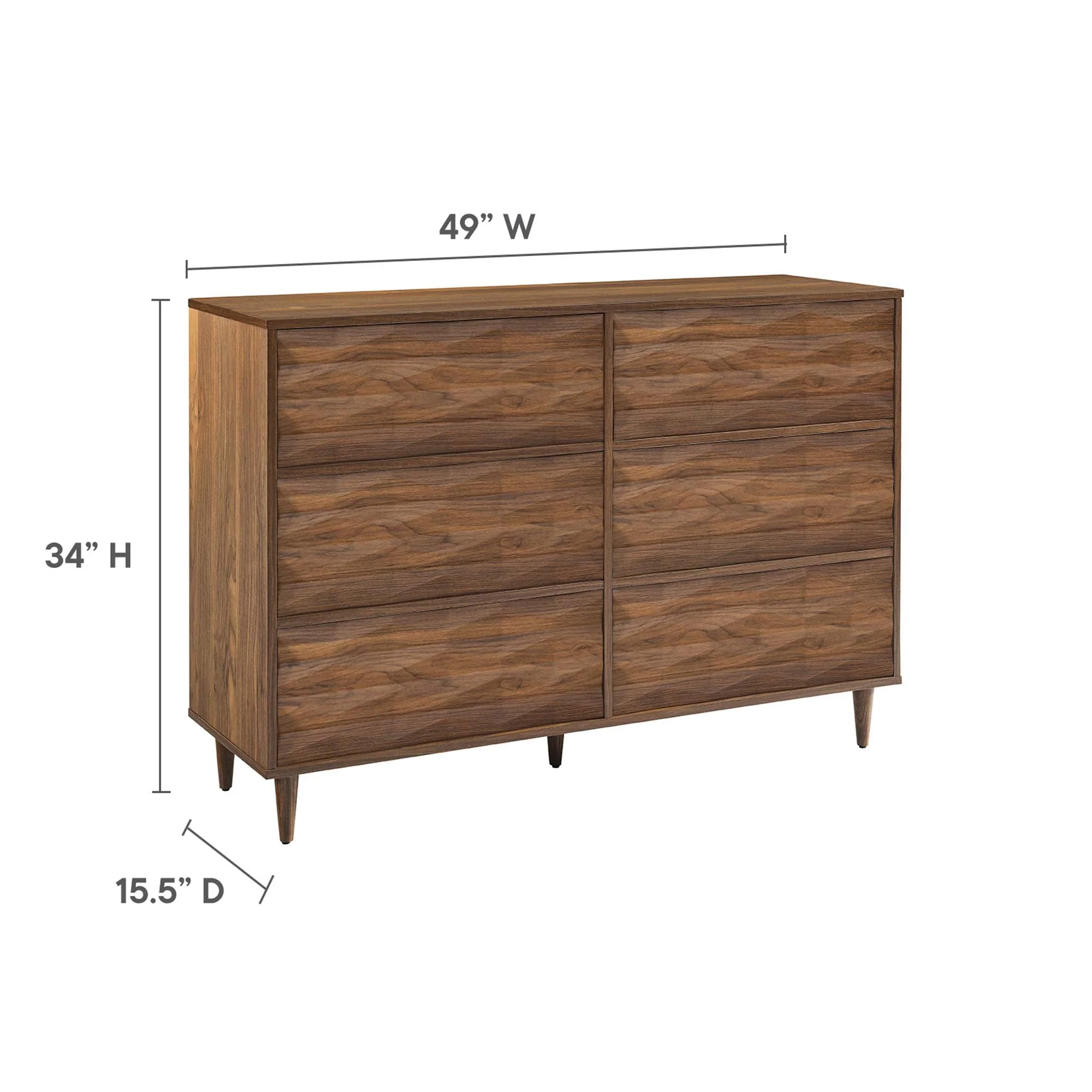 49" Oak White Grooved Wave 6-Drawer Bedroom Dresser - Image 11