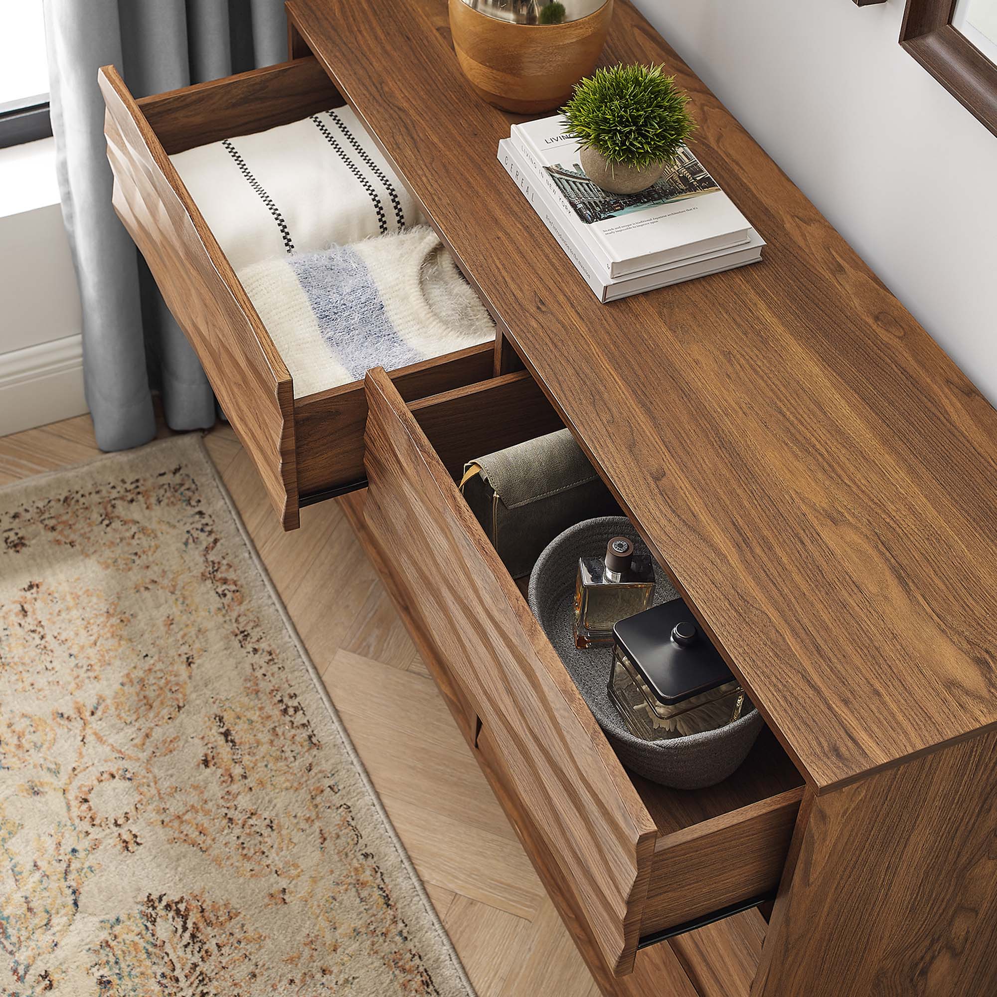 49" Oak White Grooved Wave 6-Drawer Bedroom Dresser - Image 12