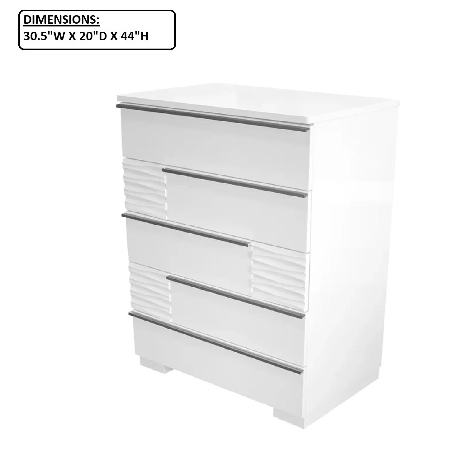 5 Drawer Chest, Bedroom - White - Image 3
