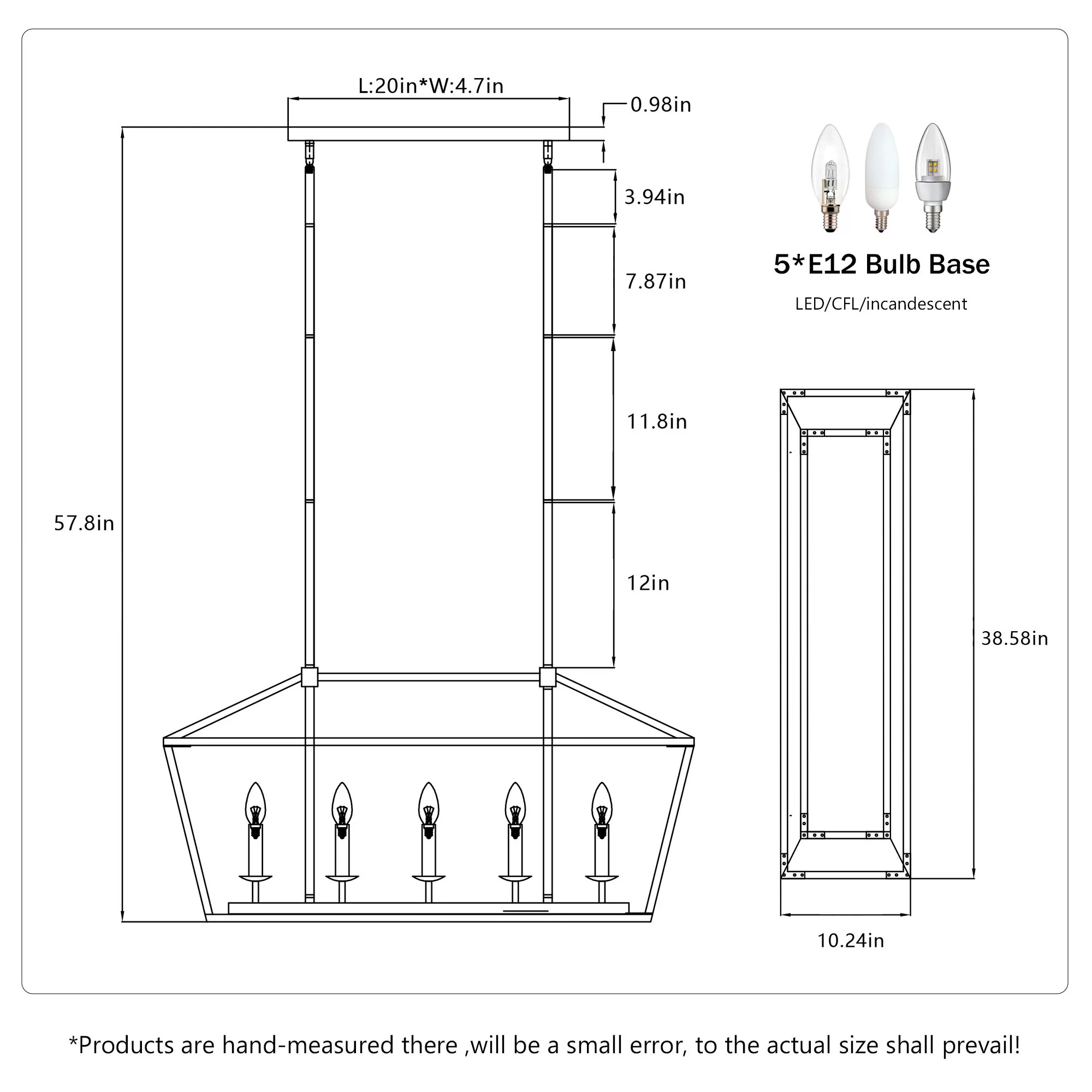 5 Light Farmhouse Kitchen Island Lighting, 5 Light Industrial Linear Chandelier For Dining Room Metal Hanging Pendant Light Fixture For Bedroom Living Room Hallway Conference Room - Matte Black - Image 5
