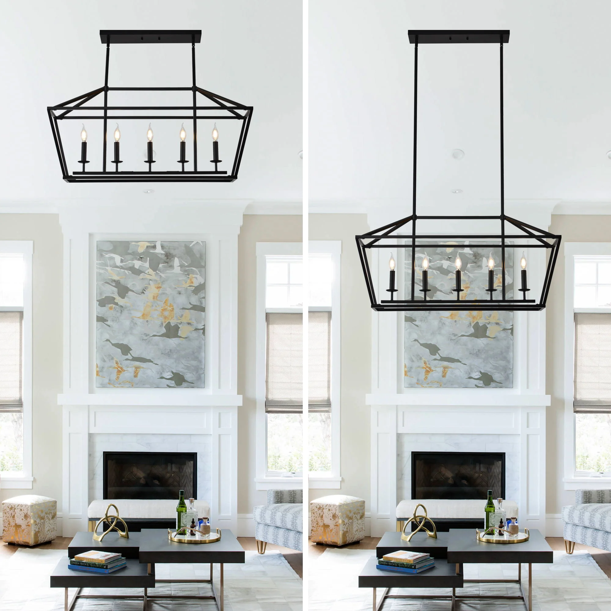 5 Light Farmhouse Kitchen Island Lighting, 5 Light Industrial Linear Chandelier For Dining Room Metal Hanging Pendant Light Fixture For Bedroom Living Room Hallway Conference Room - Matte Black - Image 9