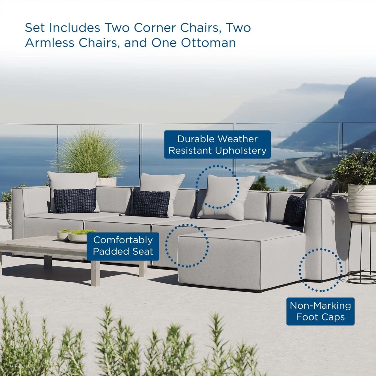 5-Piece Aluminum Outdoor Sectional Sofa Set for Patio Seating and Entertaining - Image 14