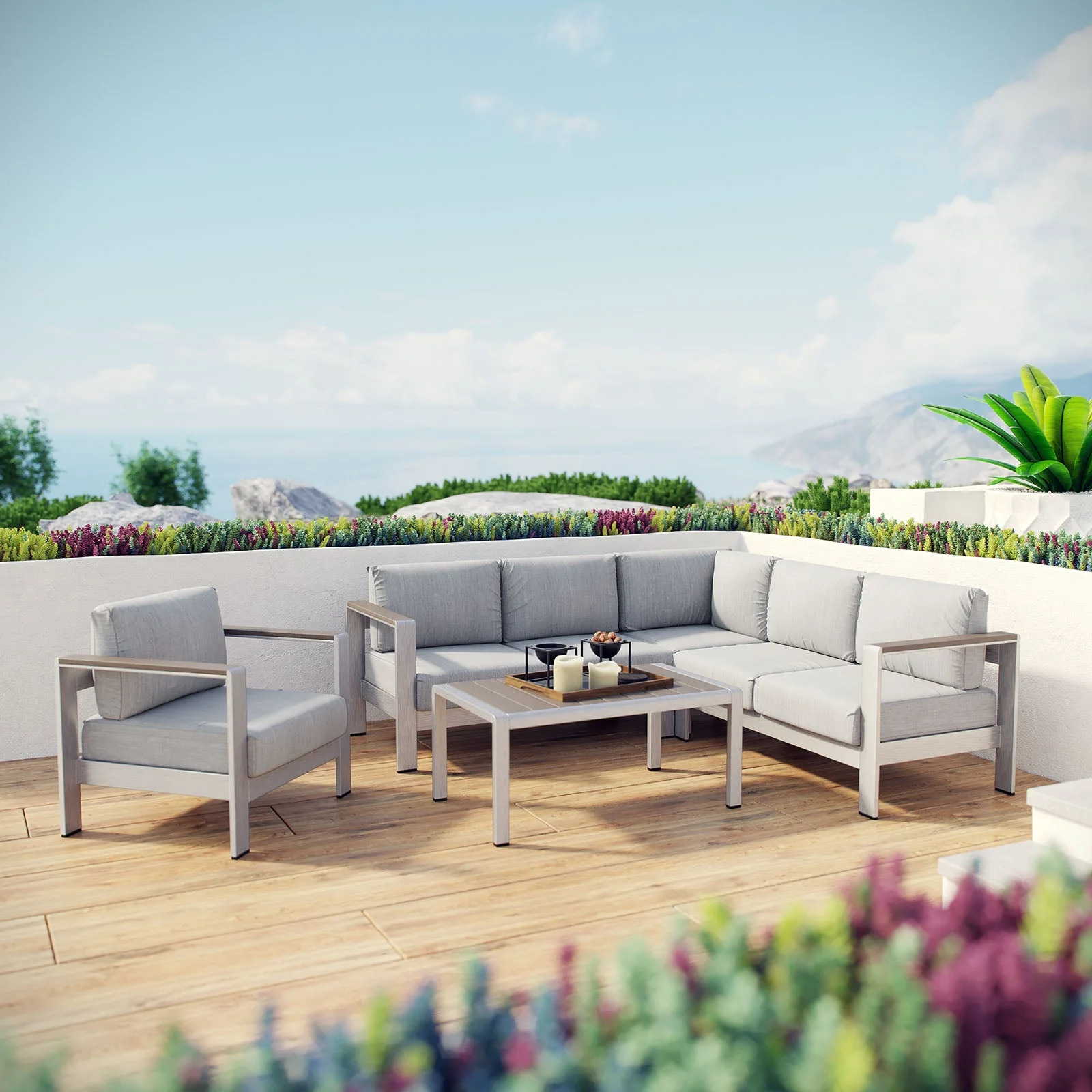 5-Piece Aluminum Outdoor Sectional Sofa Set - Modular Patio Seating, Weather-Resistant - Image 14